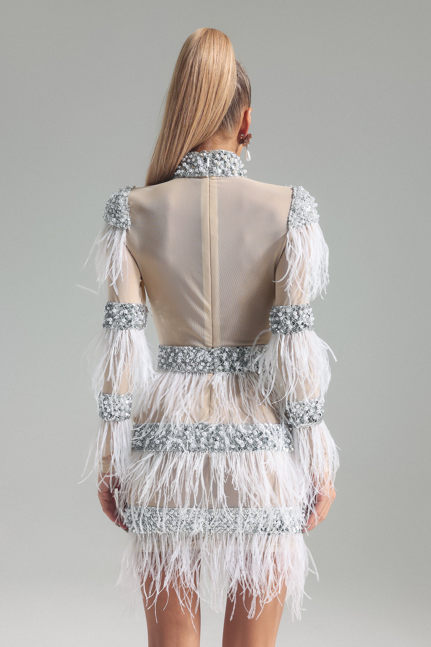 Amanda Diamante Pearl Feather Mini Dress