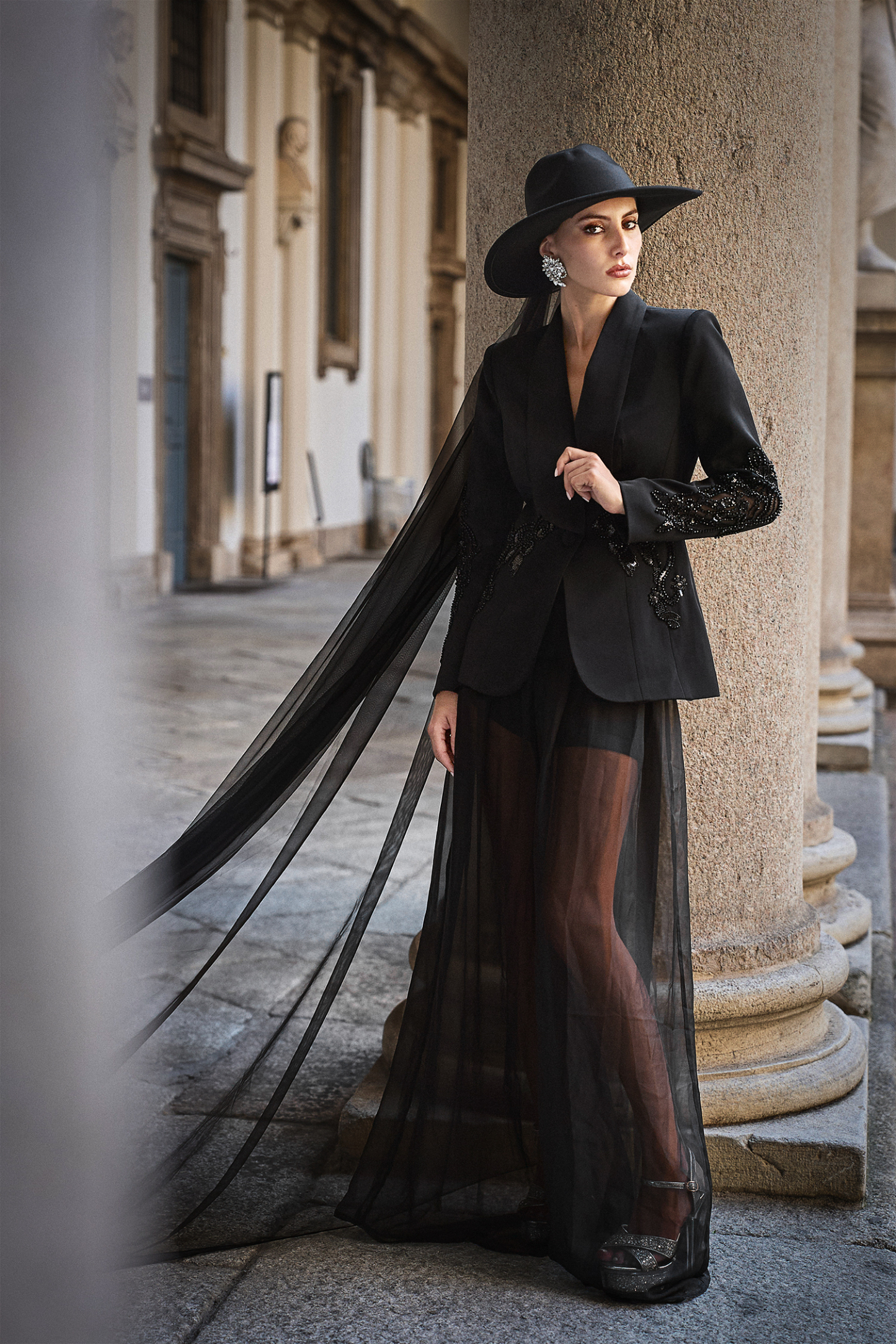 Demri Long Sleeves V-Neck Hollow Out Sequins Maxi Two Piece Set