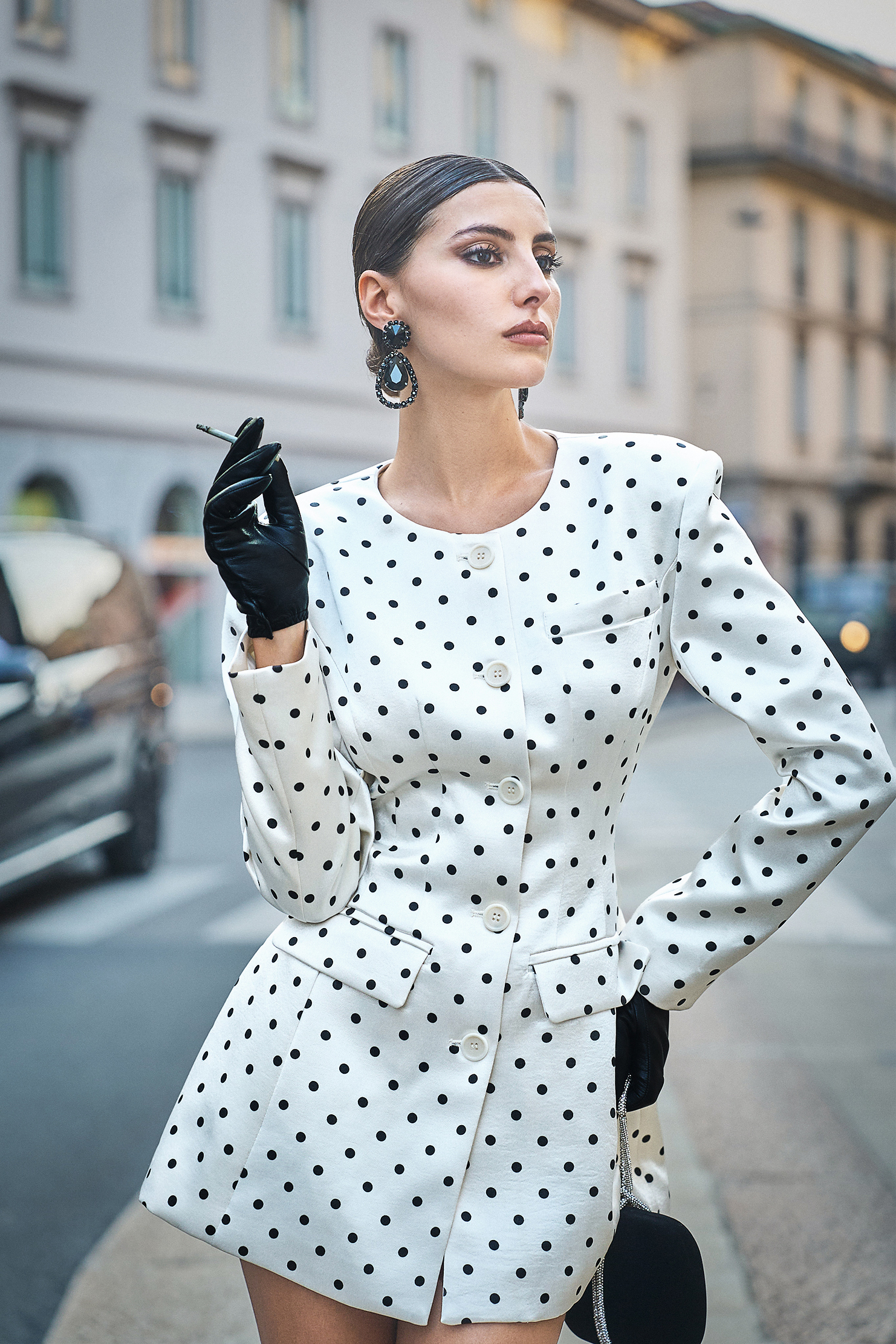 Saraja Round Neck Long Sleeves Dot Printed Top Coat