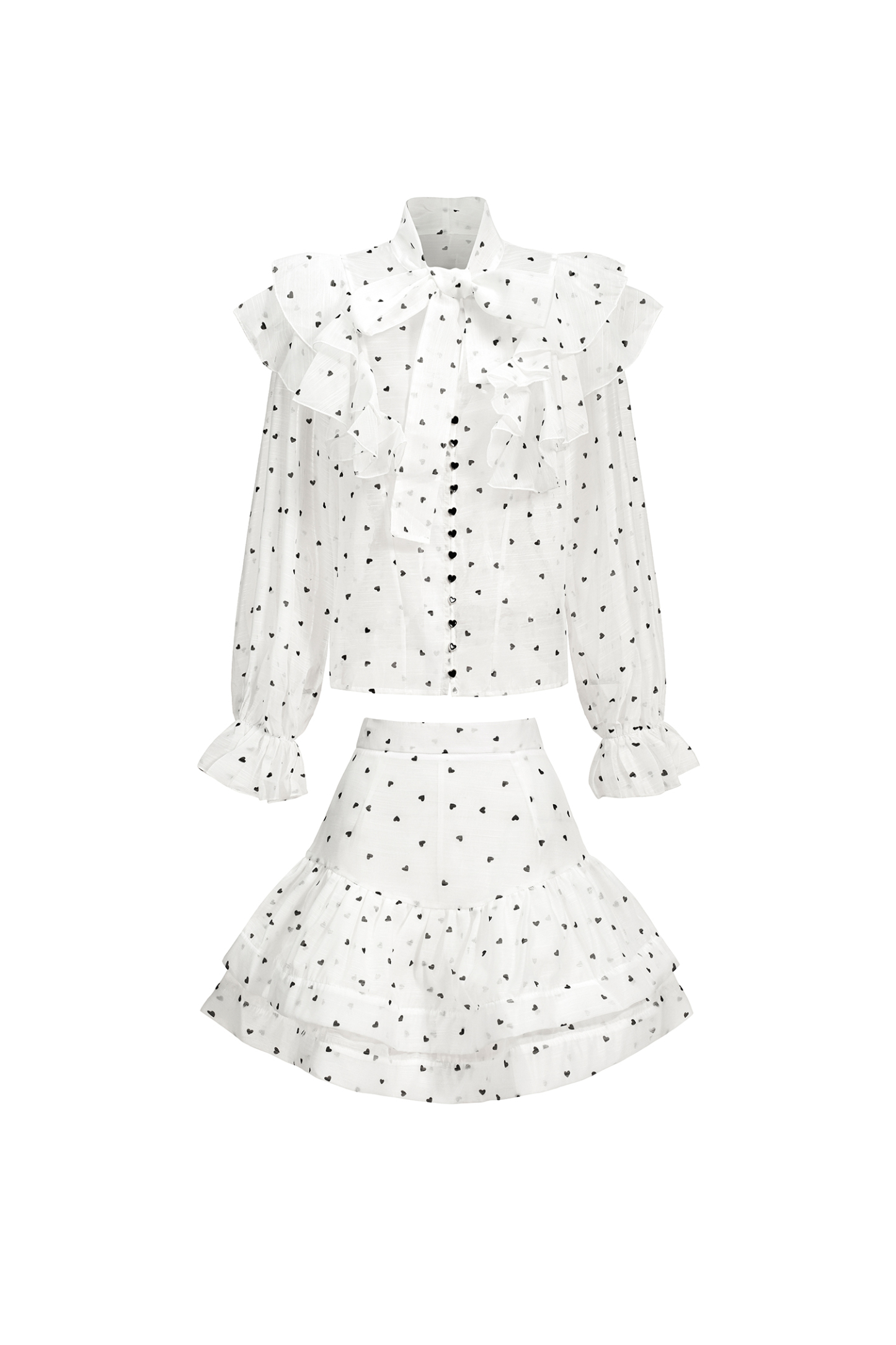 Walda Long Sleeves Dot Printed Folds Two-Piece Set