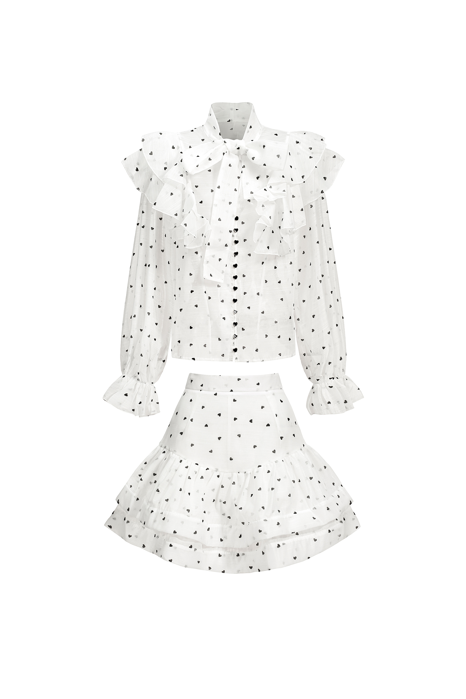 Walda Long Sleeves Dot Printed Folds Two-Piece Set