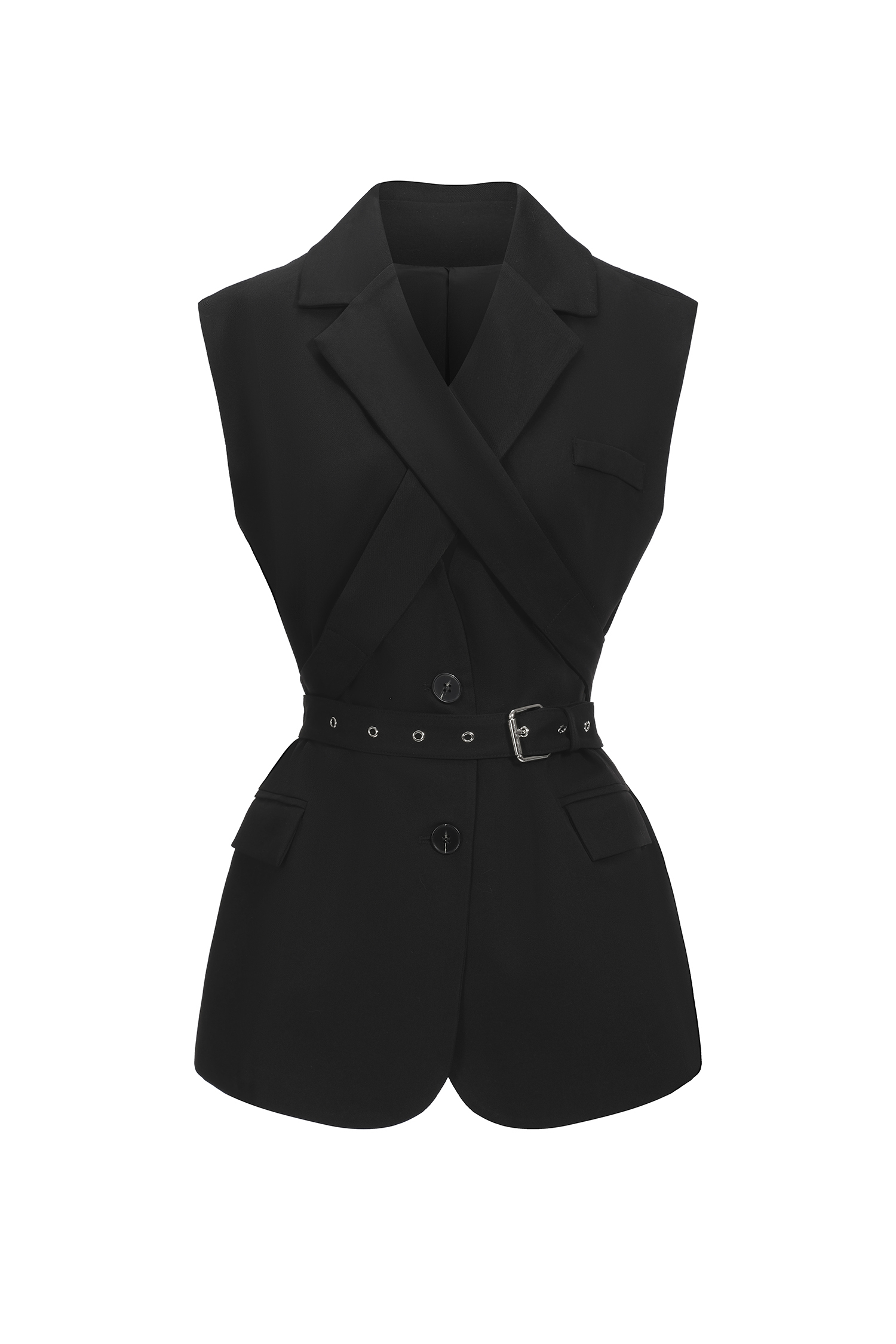 Hedar Lapel Sleeveless Top Coat