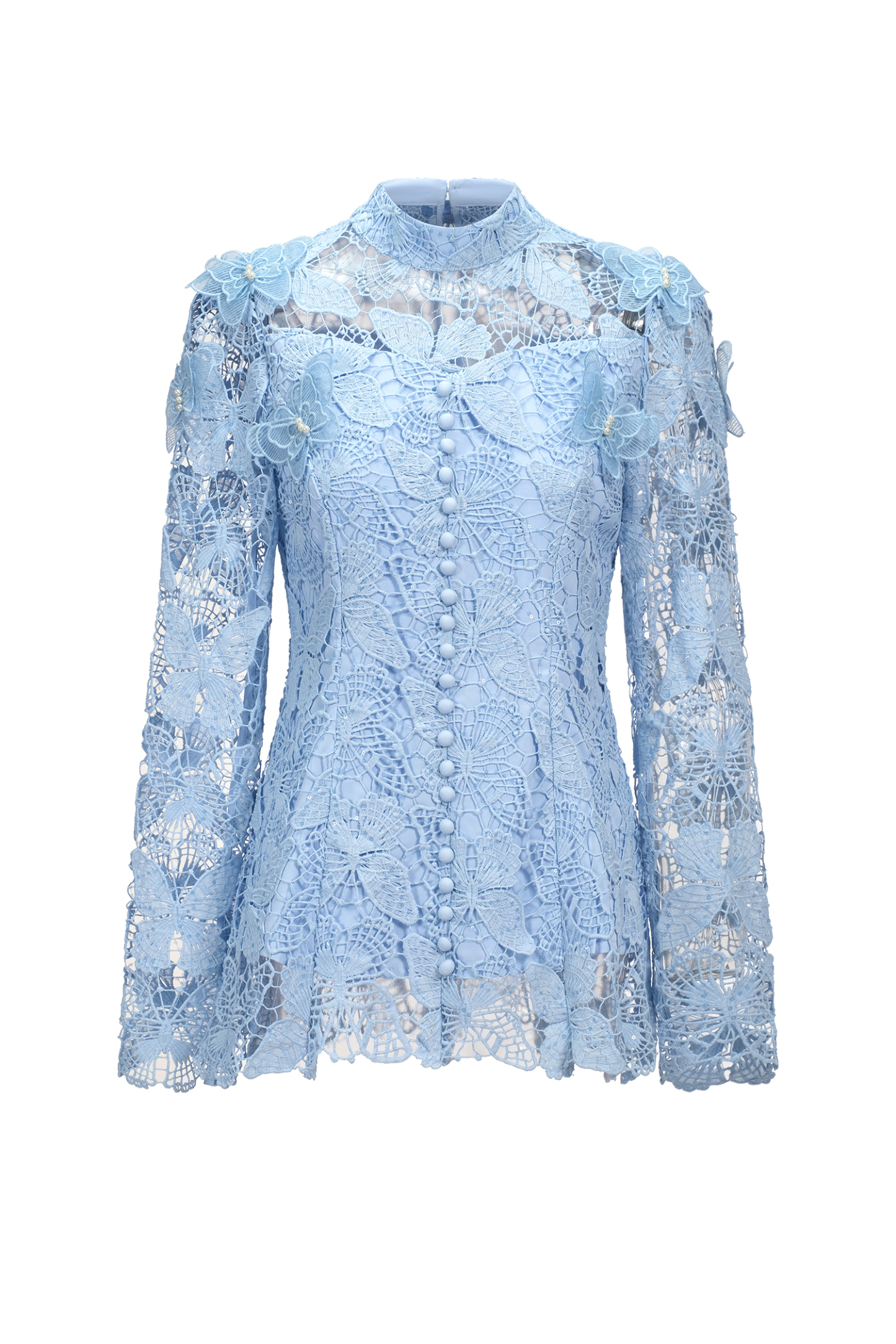 Sabina Long Sleeve Folds Lace Butterfly Top And Skirt Two-Piece Set
