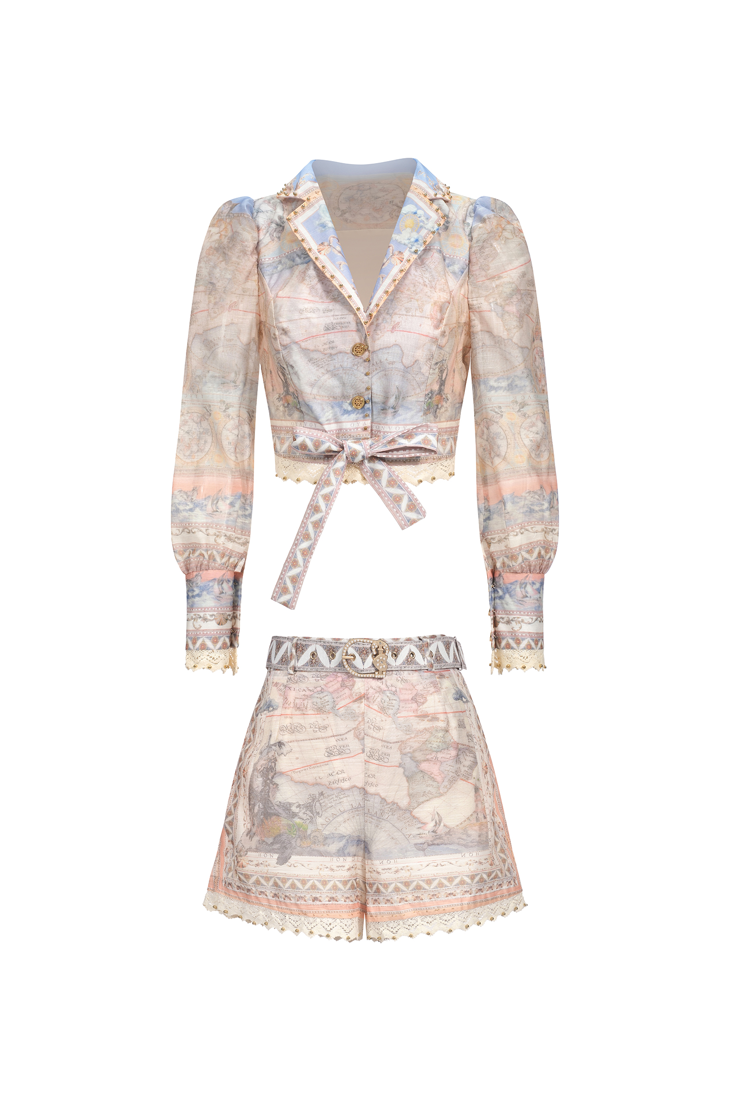 Gamora V-Neck Long Sleeve Printed Top And Shorts Two-Piece Set