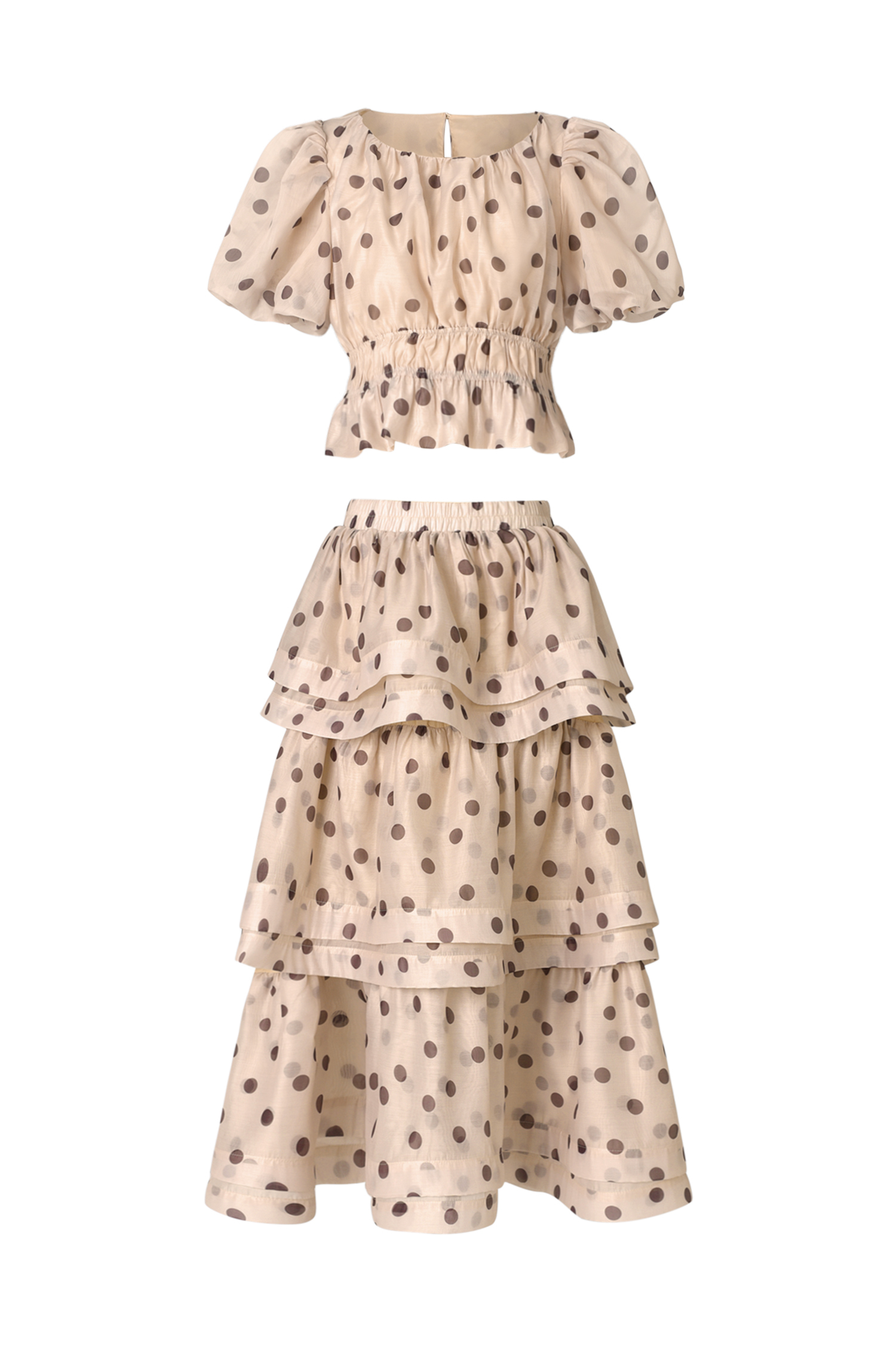 Willa Puff Sleeves Dot Printed Top And Skirt Two-Piece Set