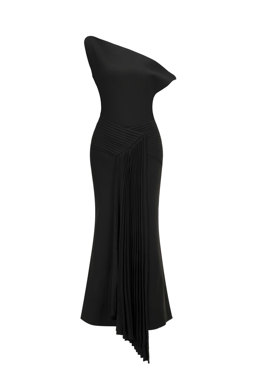 Juny Oblique Shoulder Sleeveless Folds Midi Dress