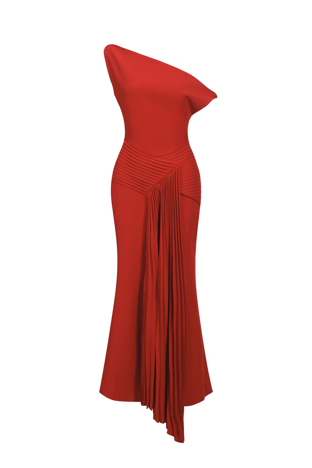 Jillian Oblique Shoulder Sleeveless Folds Midi Dress