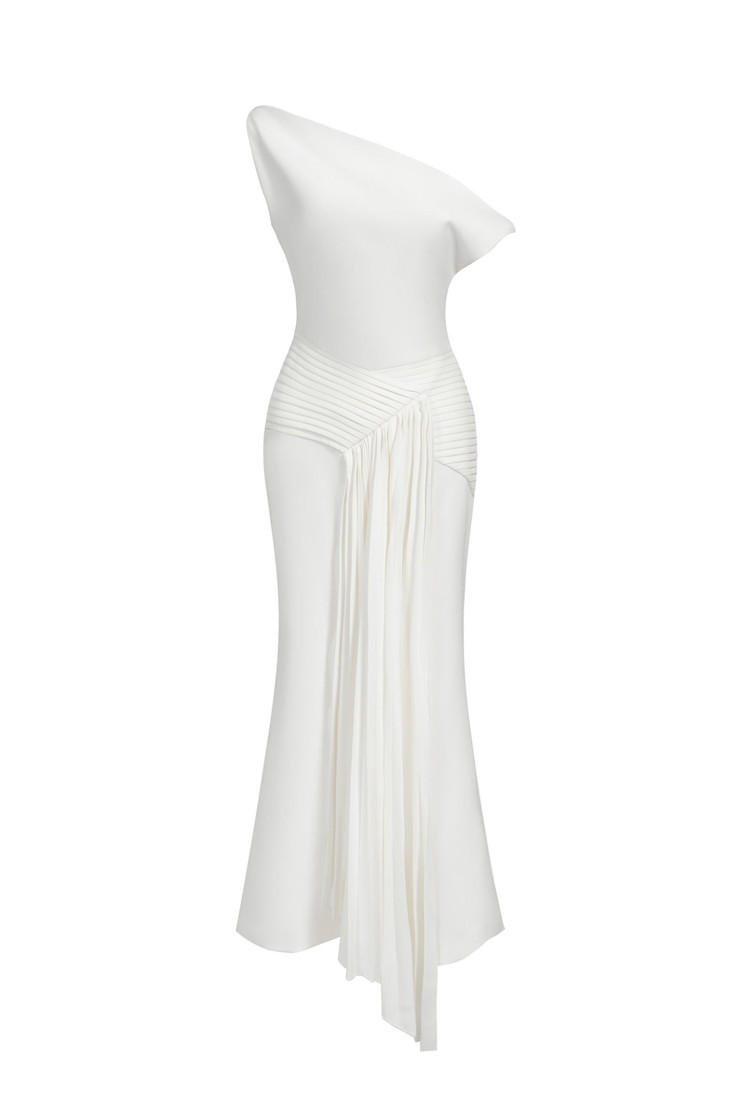 Paulina Oblique Shoulder Sleeveless Folds Midi Dress