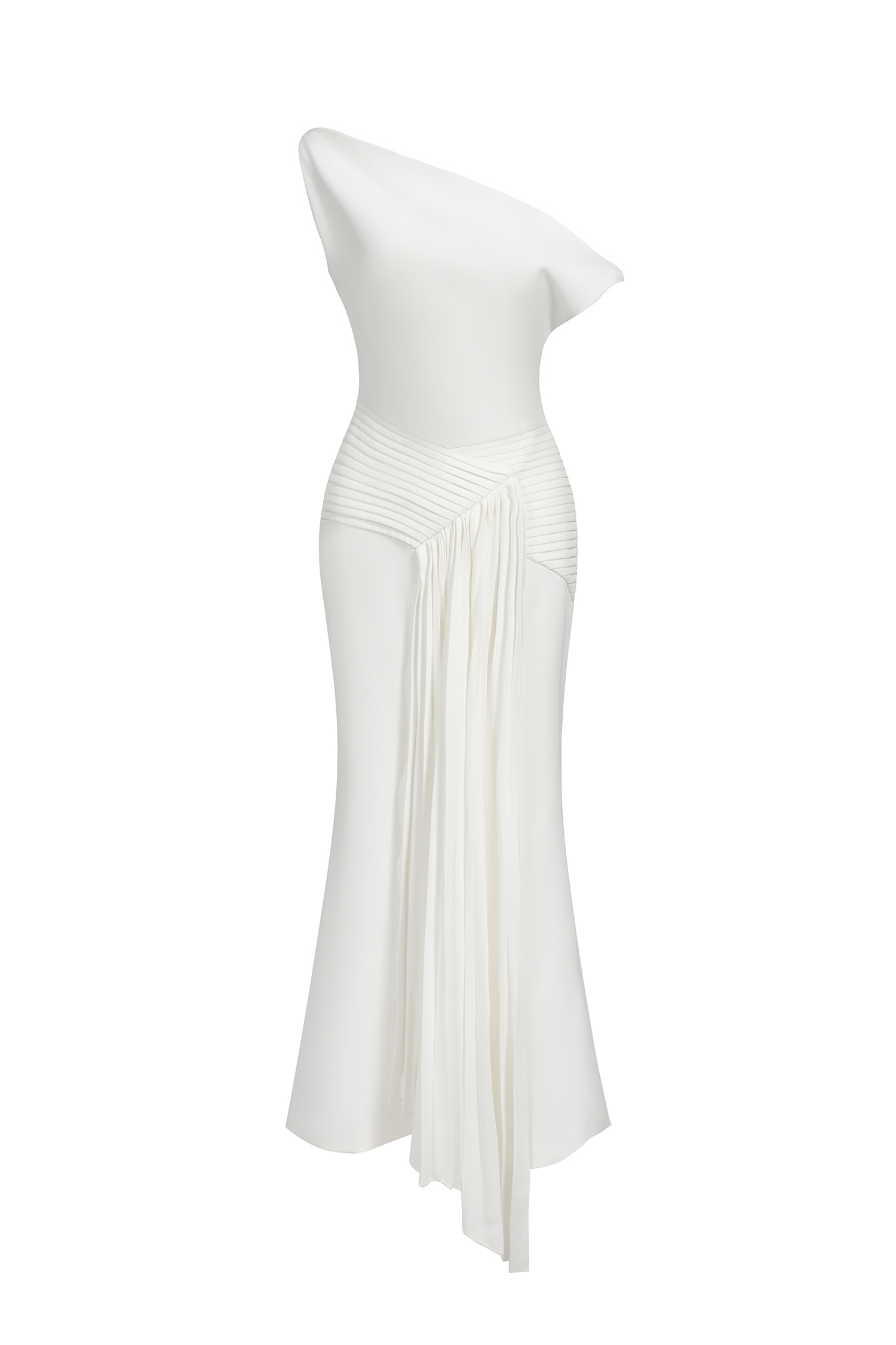 Paulina Oblique Shoulder Sleeveless Folds Midi Dress