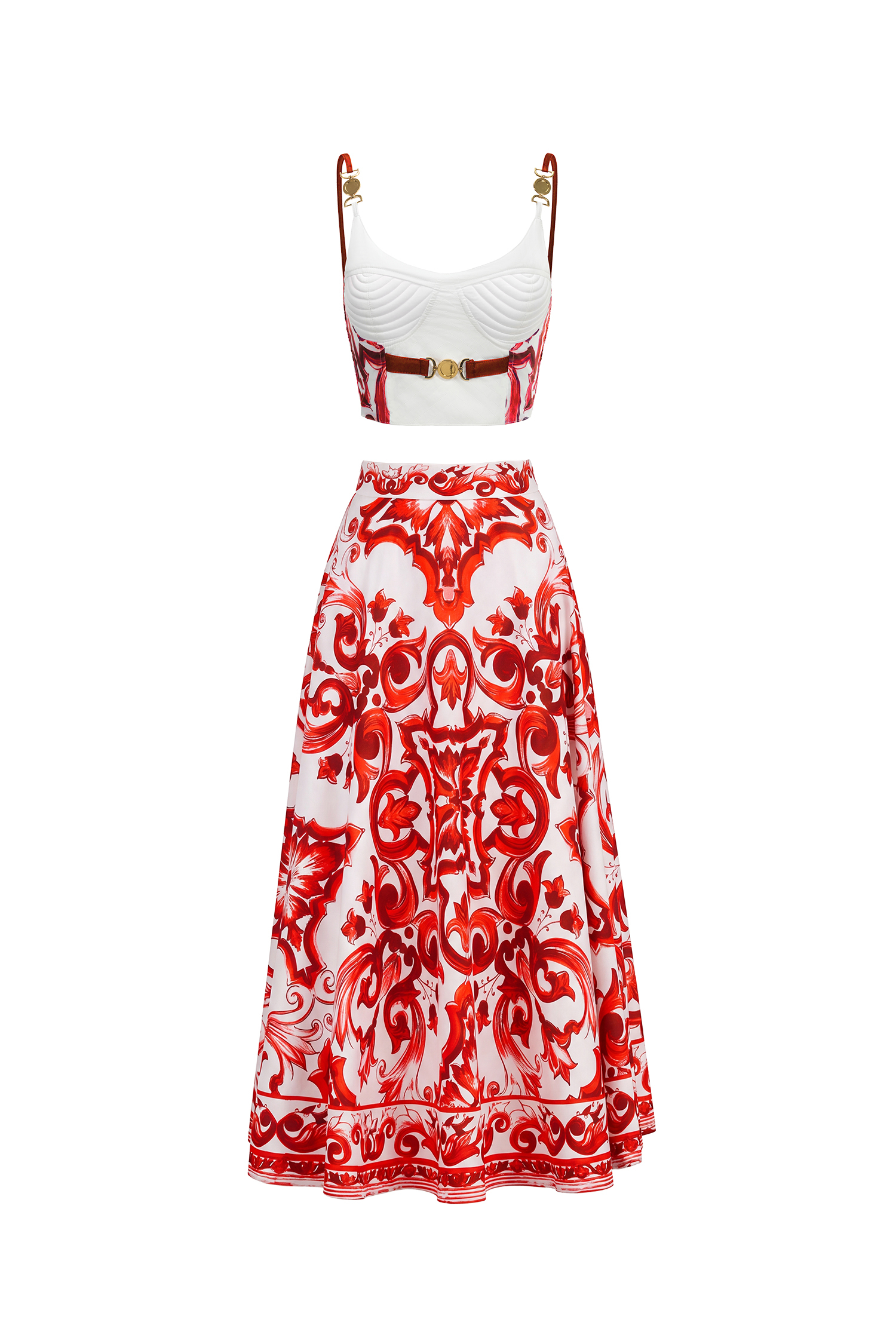 Kaona Halter Floral Printed Red Top And Skirt Two-Piece Set