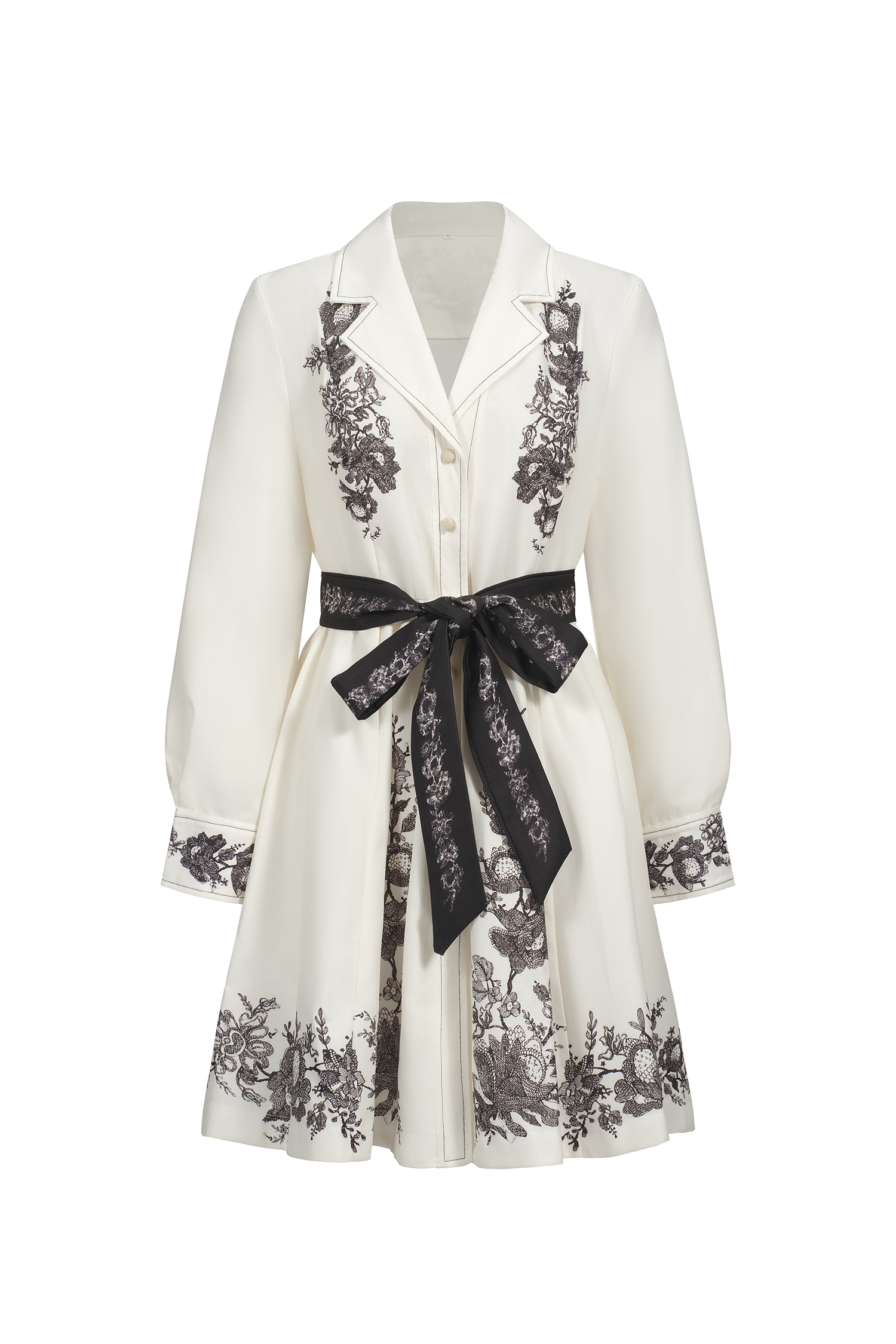 Sarah Long Sleeve Floral Printed Bowknot Shirt Mini Dress