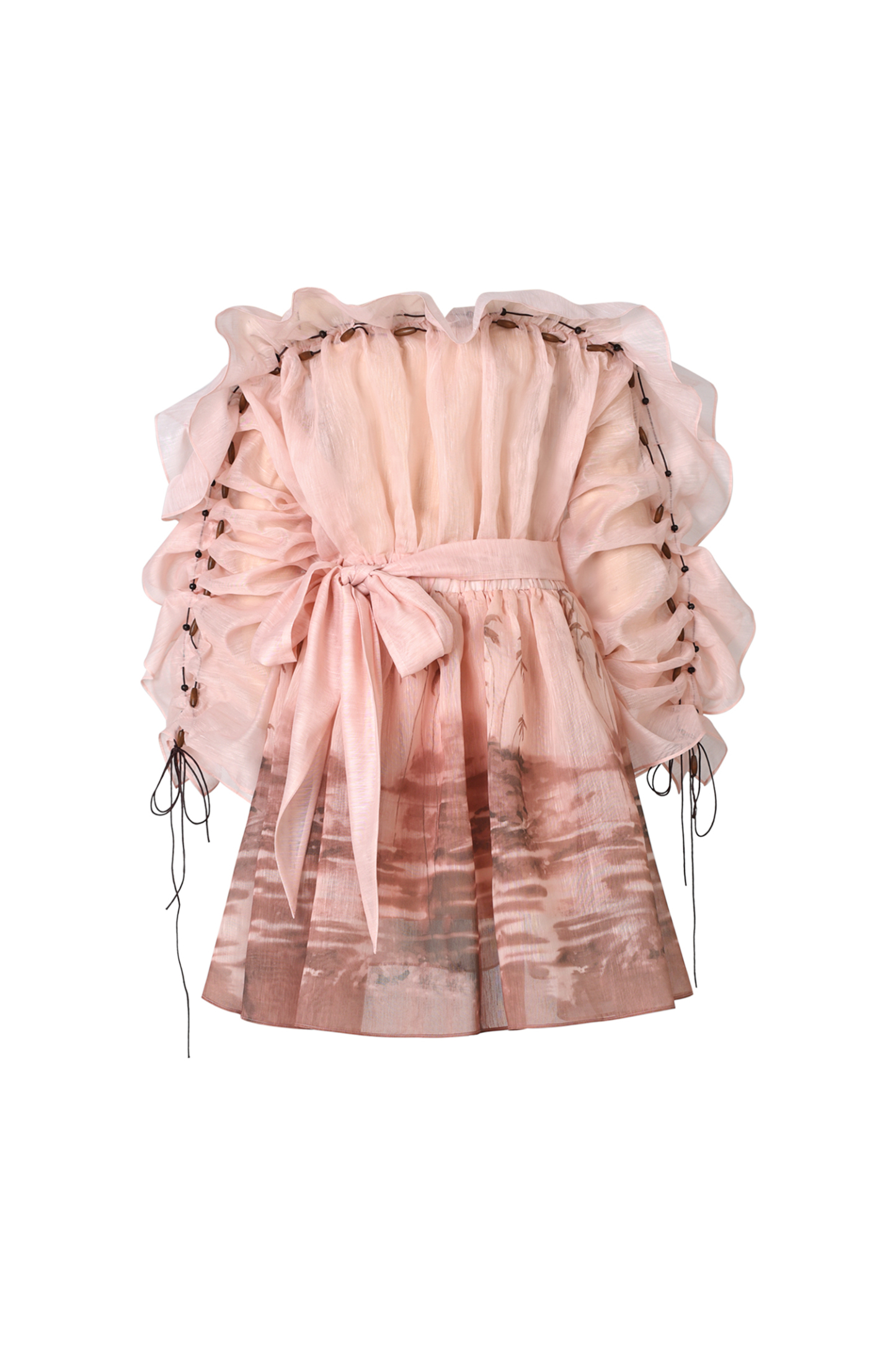 Rosee Long Sleeves Off-The-Shoulder Printed Folds Mini Dress