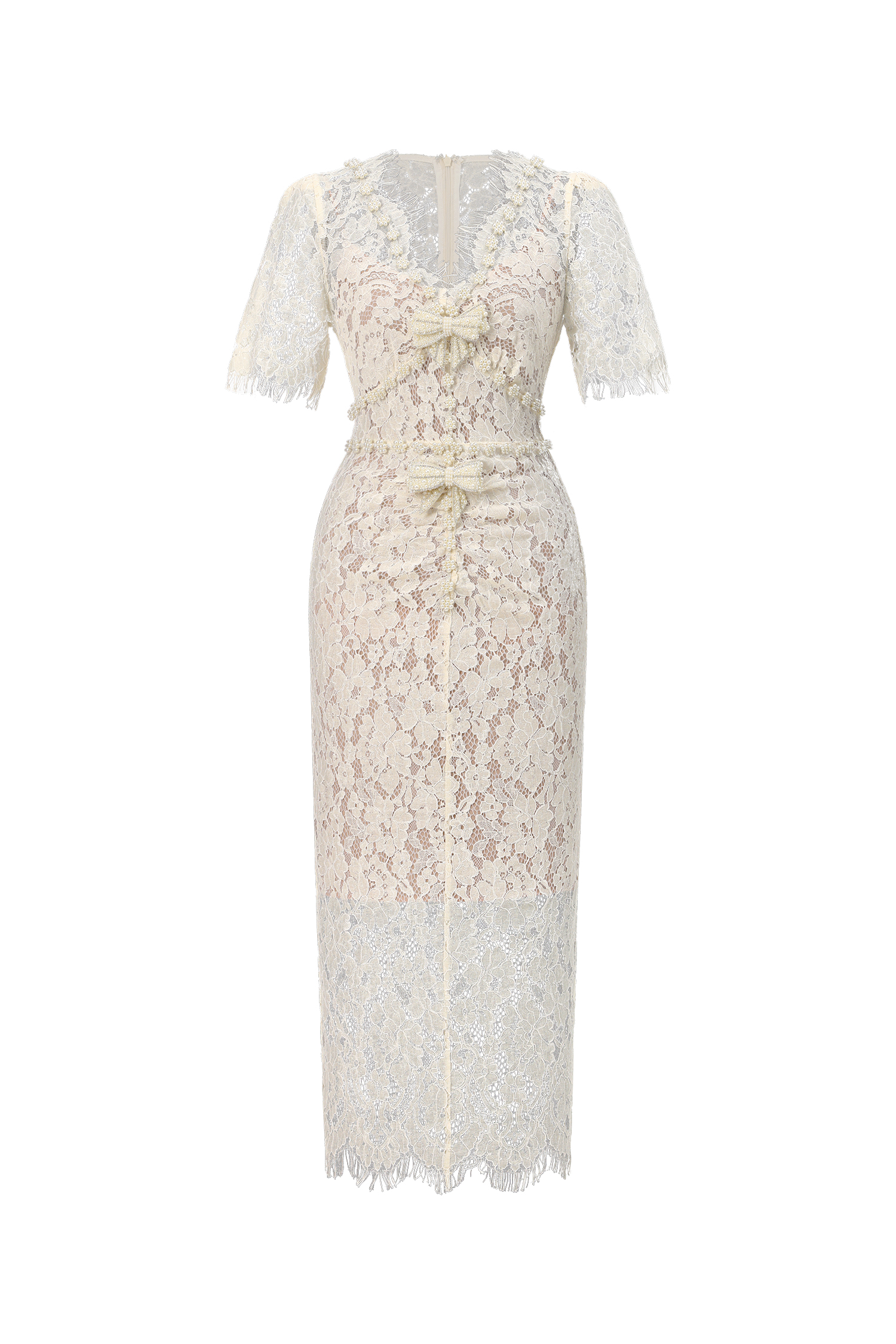 Maisie V-Neck Short Sleeves Bowknot Lace Midi Dress