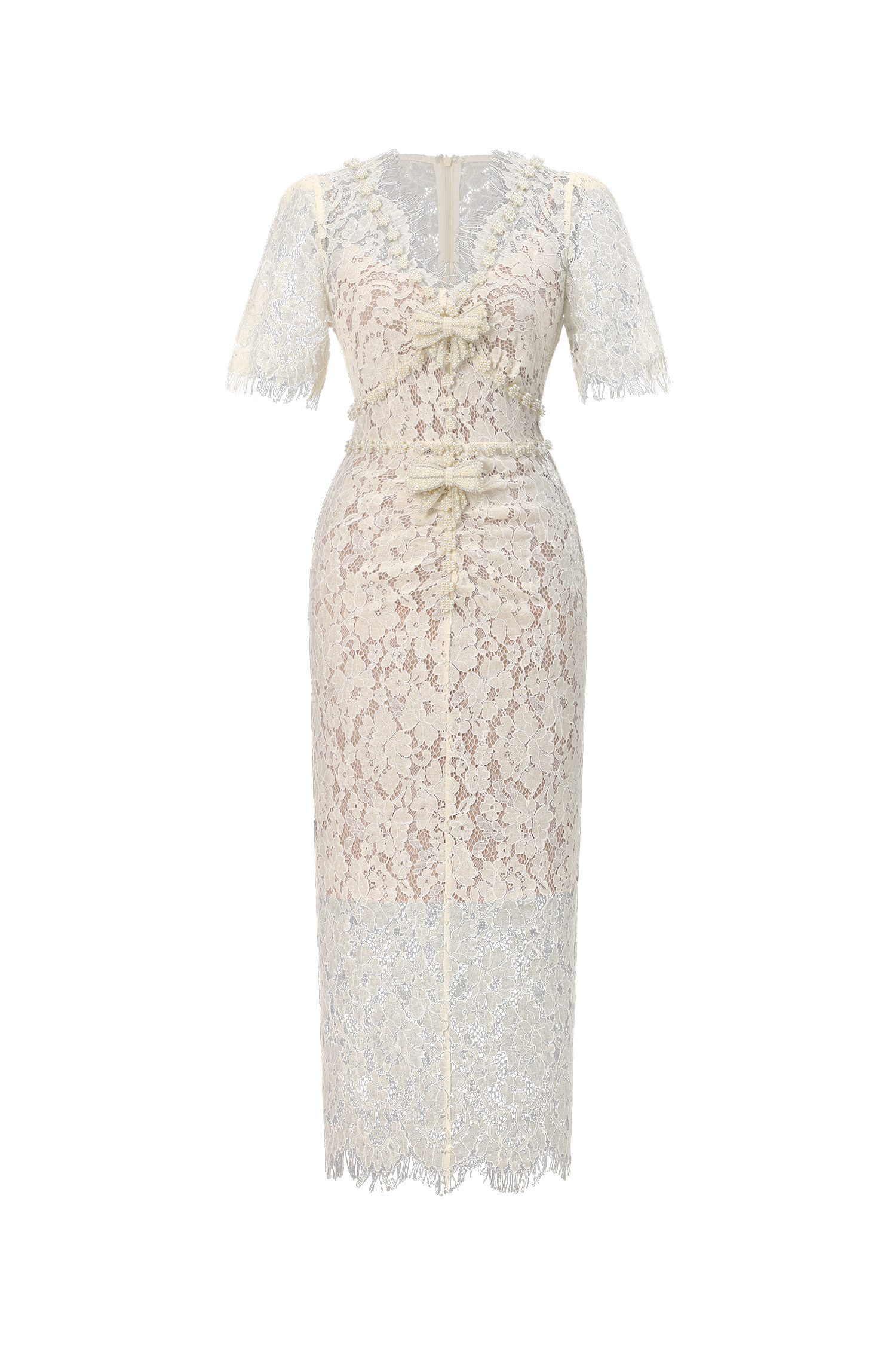 Maisie V-Neck Short Sleeves Bowknot Lace Midi Dress