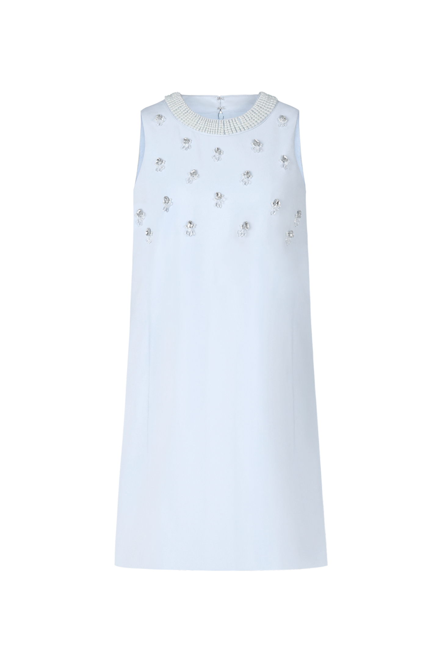 Xerca Round Neck Sleeveless Pearl Diamond Mini Dress