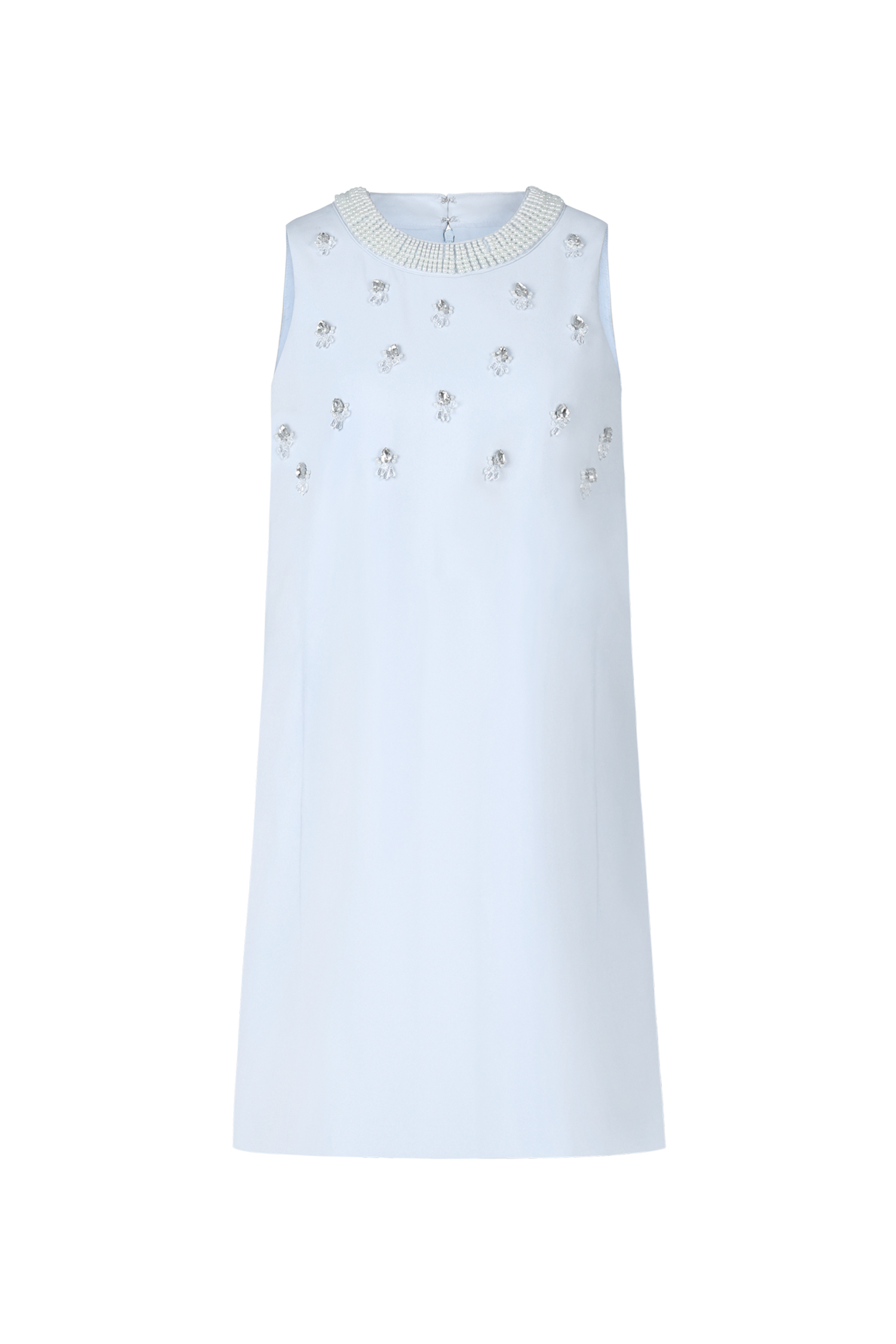 Xerca Round Neck Sleeveless Pearl Diamond Mini Dress