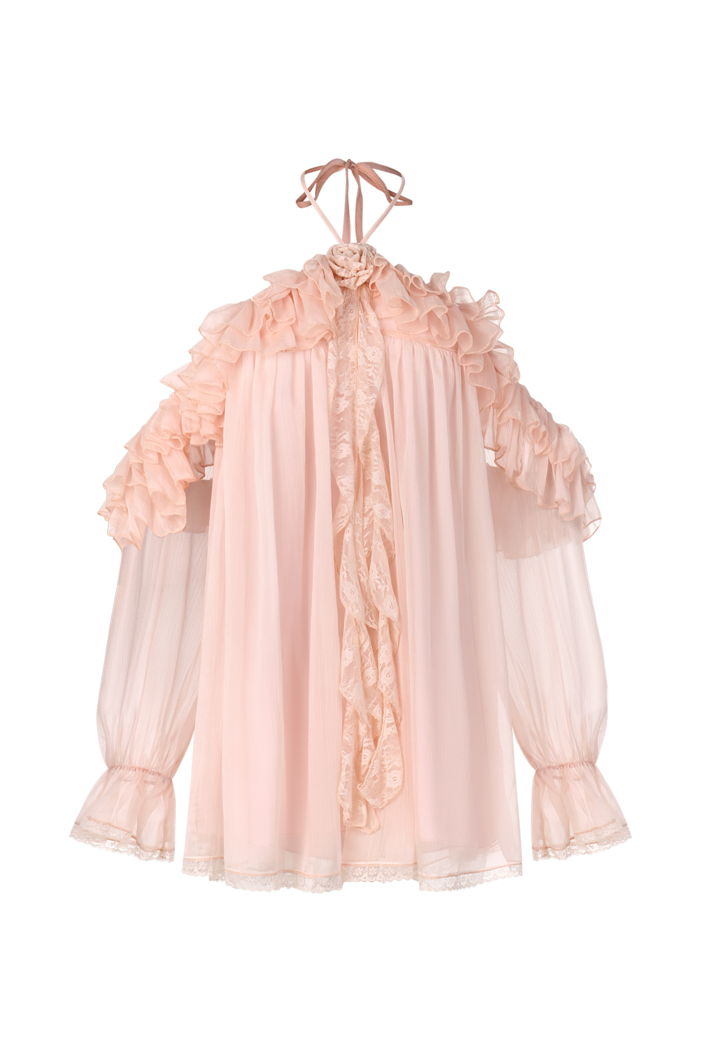 Estella Long Sleeves Flowers Folds Mini Dress