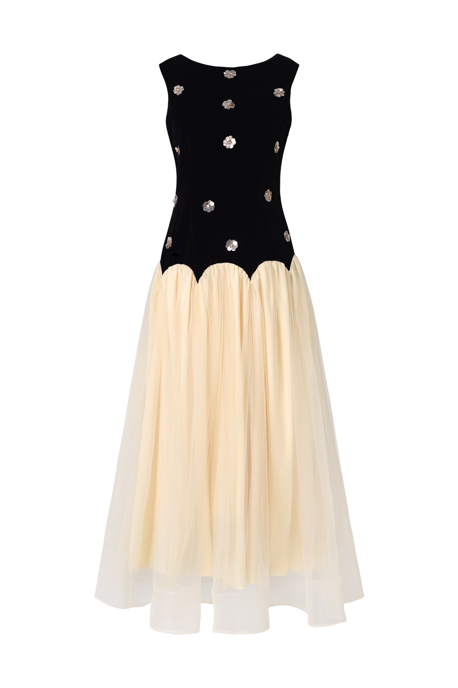 Roto Sleeveless Sequin Flowers Maxi Dress