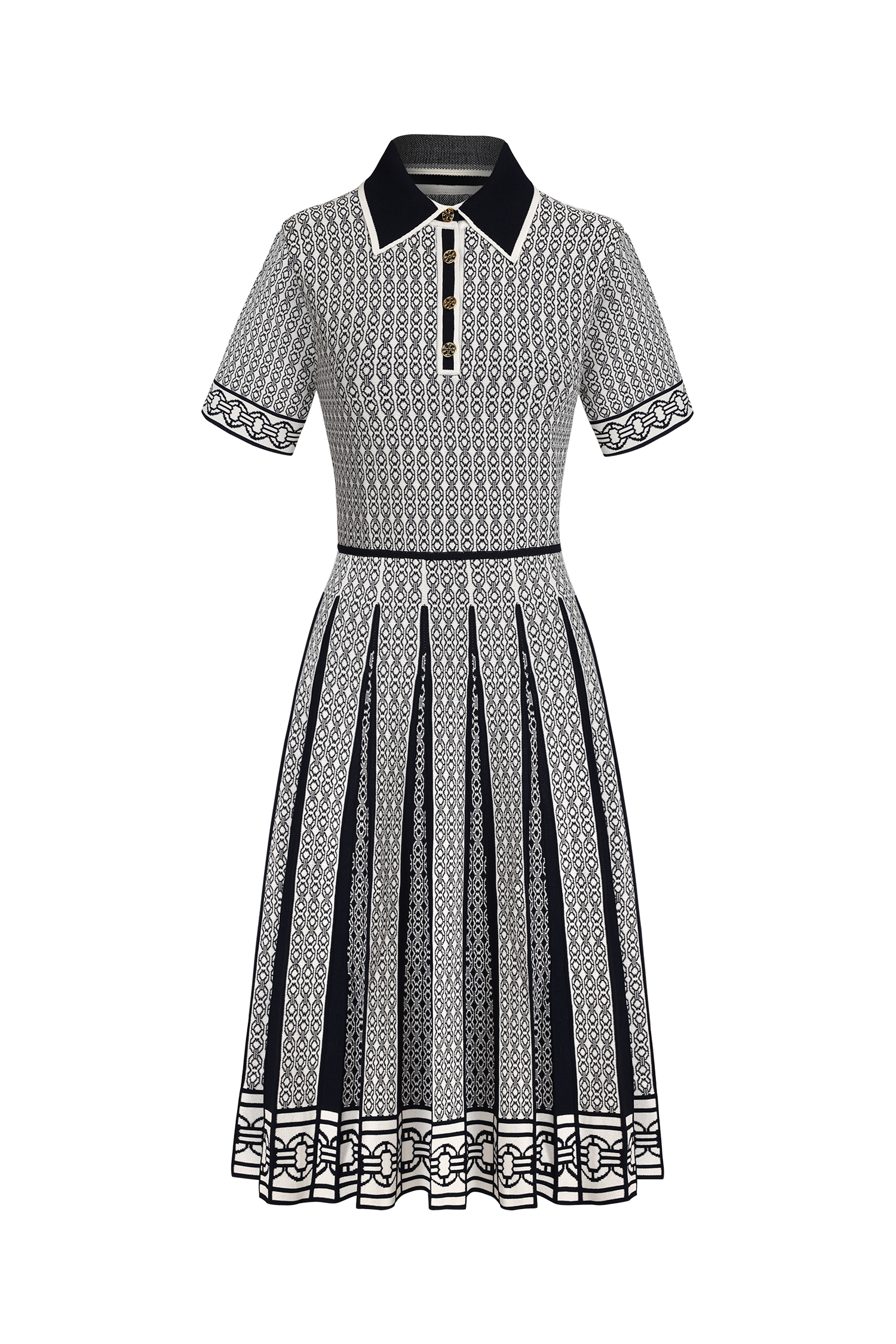 Reye Lapel Short Sleeves Jacquard Folds Mini Dress