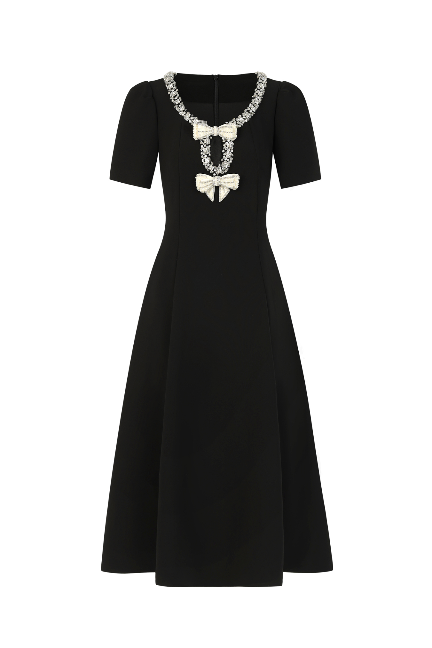 Hedit Elegant Tailored Round Neck Short Sleeve Woven Maxi Dress