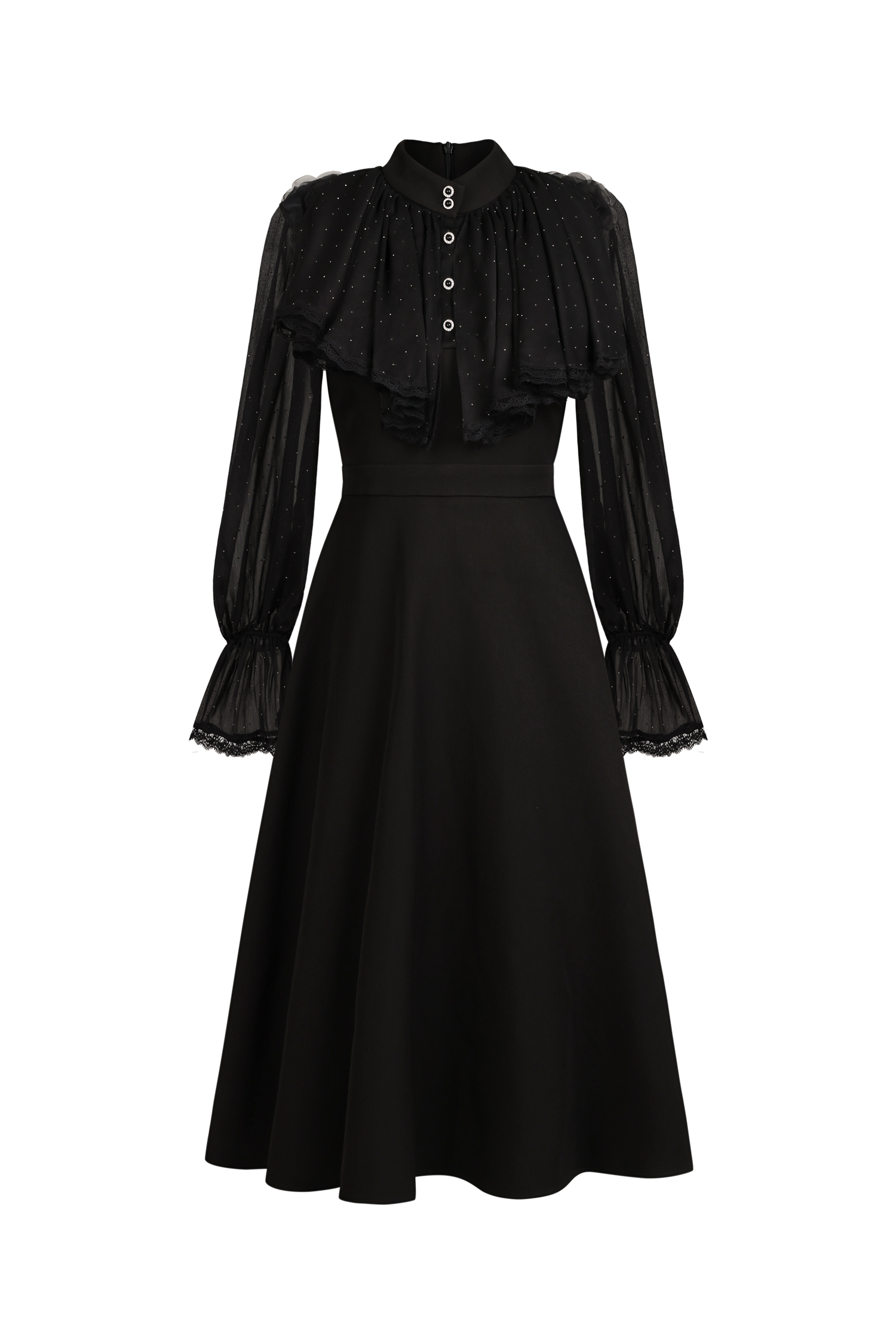 Roto Long Sleeves False Two-Piece Flowers Midi Dress