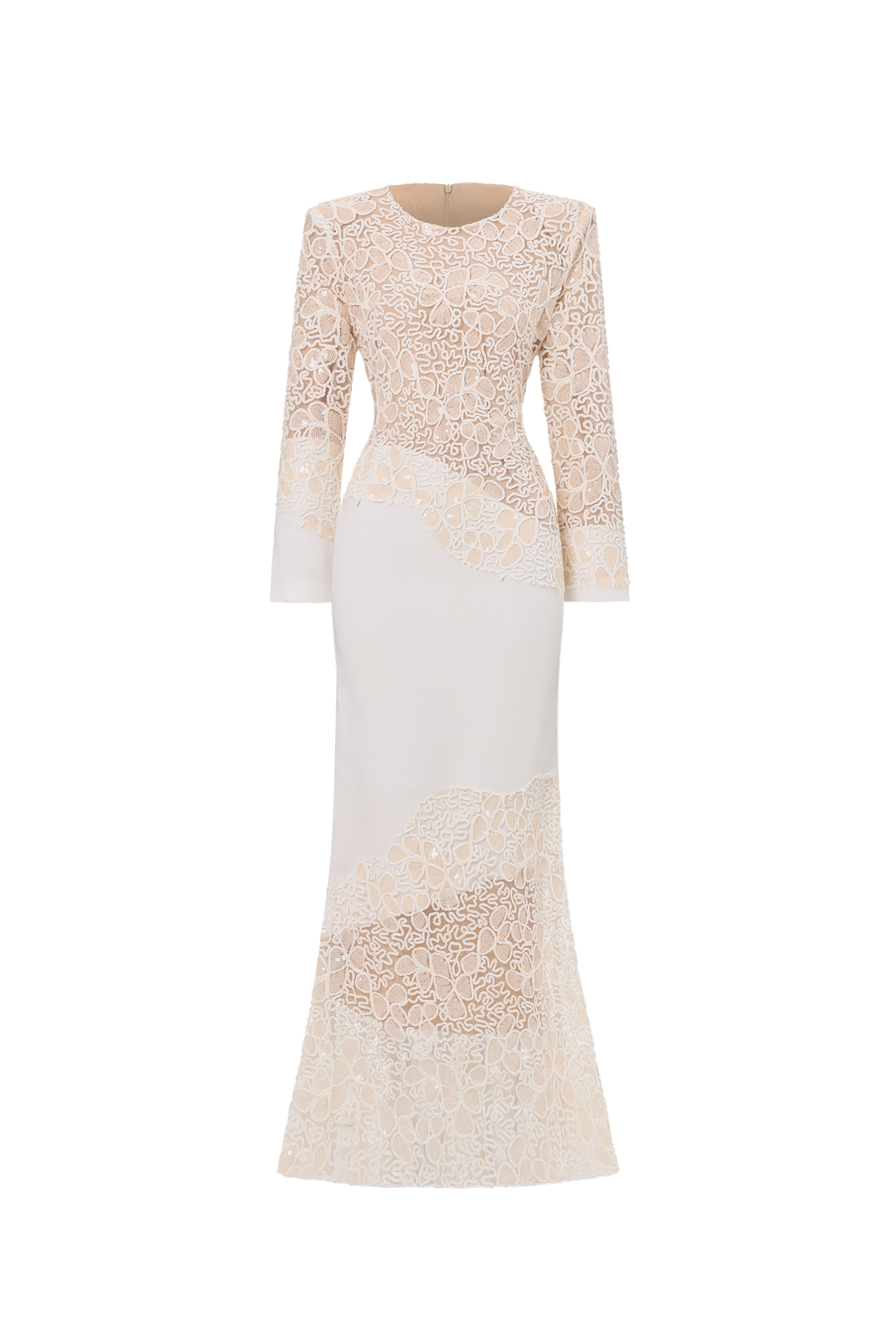Wedasa Round Neck Long Sleeves Embroidery Lace Maxi Dress