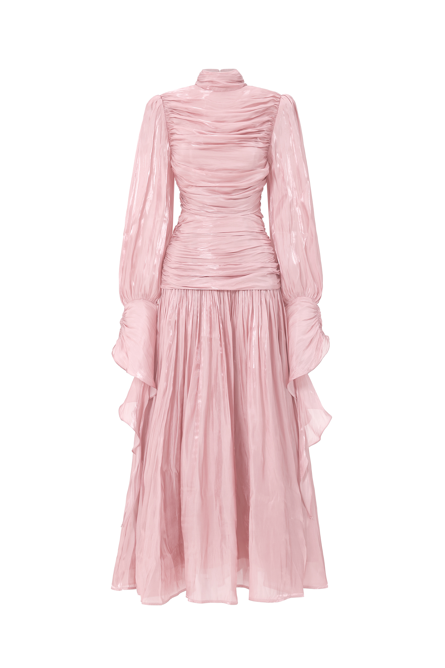 Viky Resort Waist-Defining Long Sleeve Ruched Woven Maxi Dress