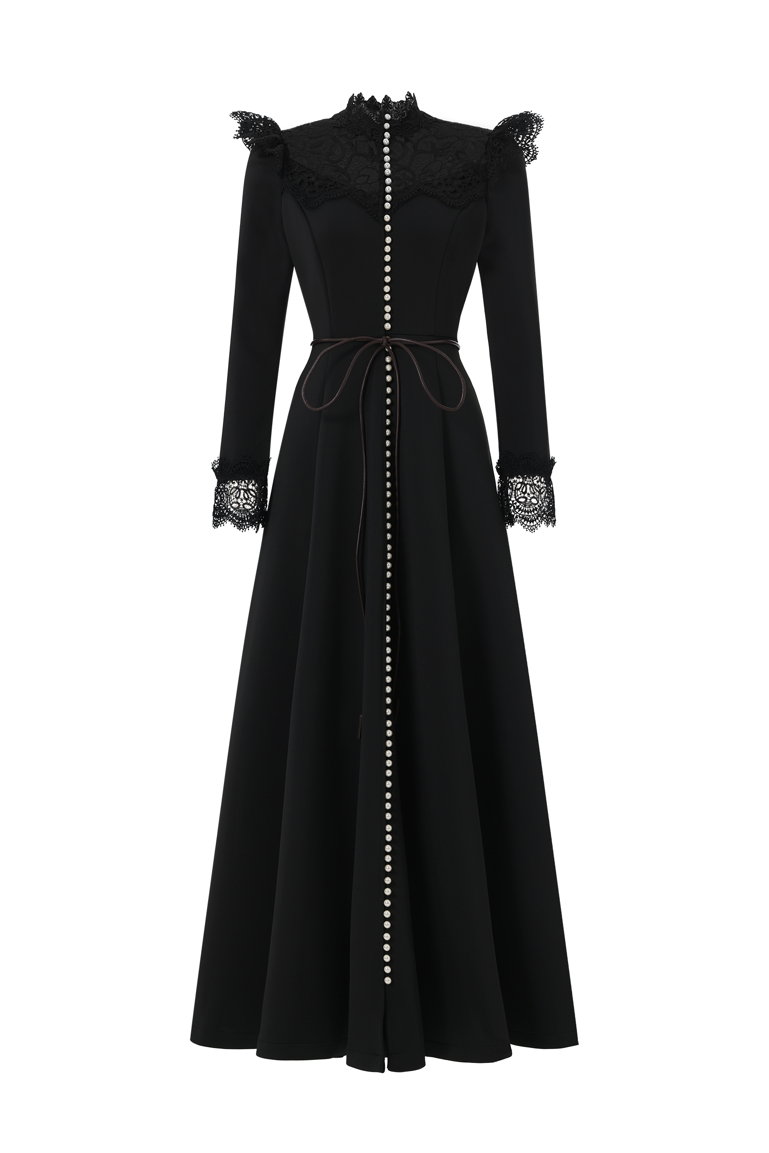 Eudora Romantic Flowy Long Sleeve Lace Woven Black Maxi Dress