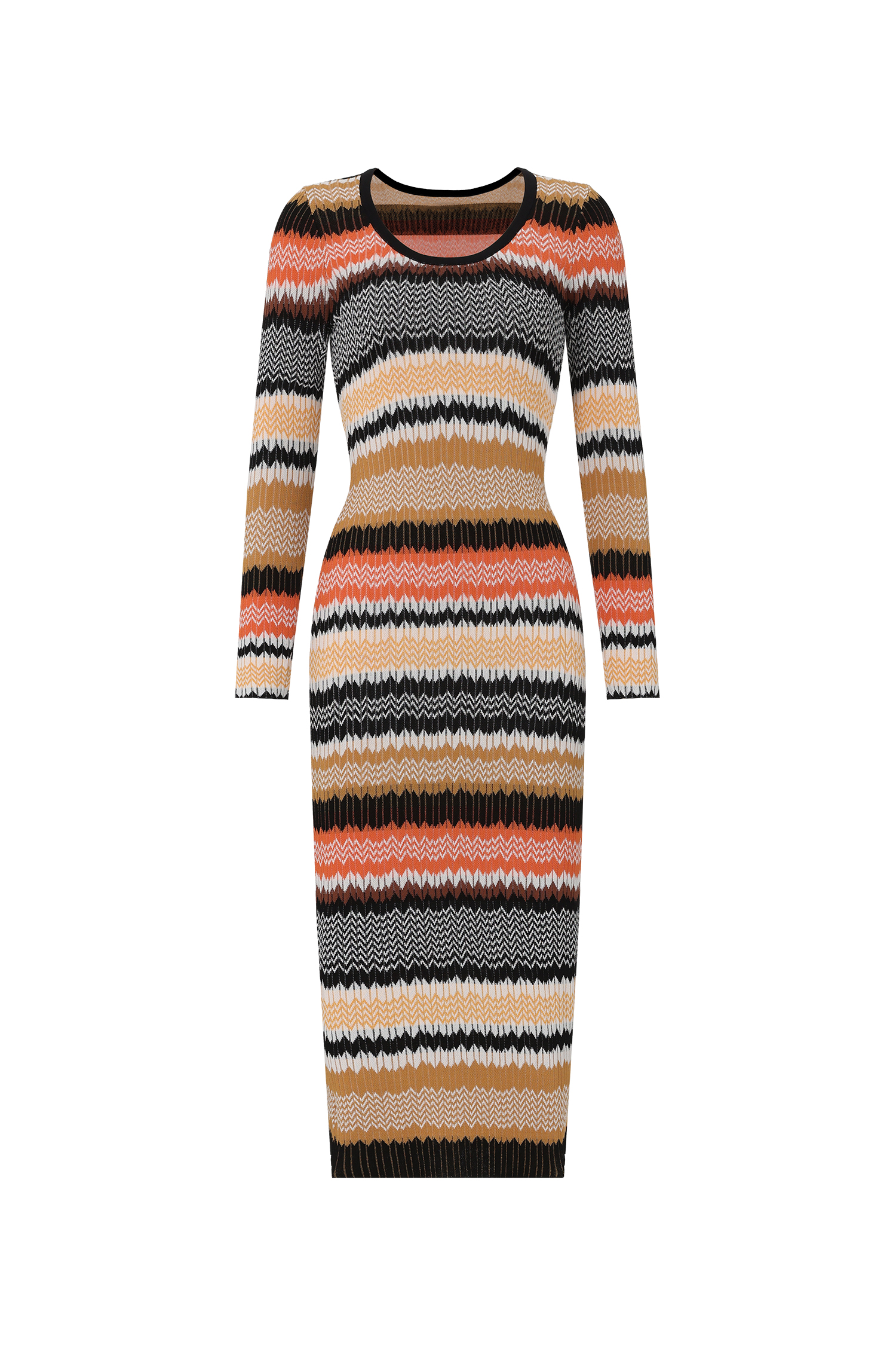 Nialla Elegant Contour Round Neck Long Sleeve Stripe Knit Maxi Dress