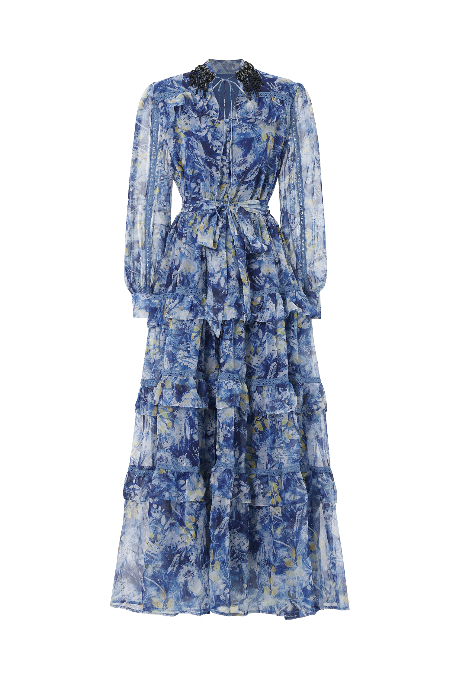 Ella Resort Flowy Long Sleeve Ruffle Floral Print Maxi Dress