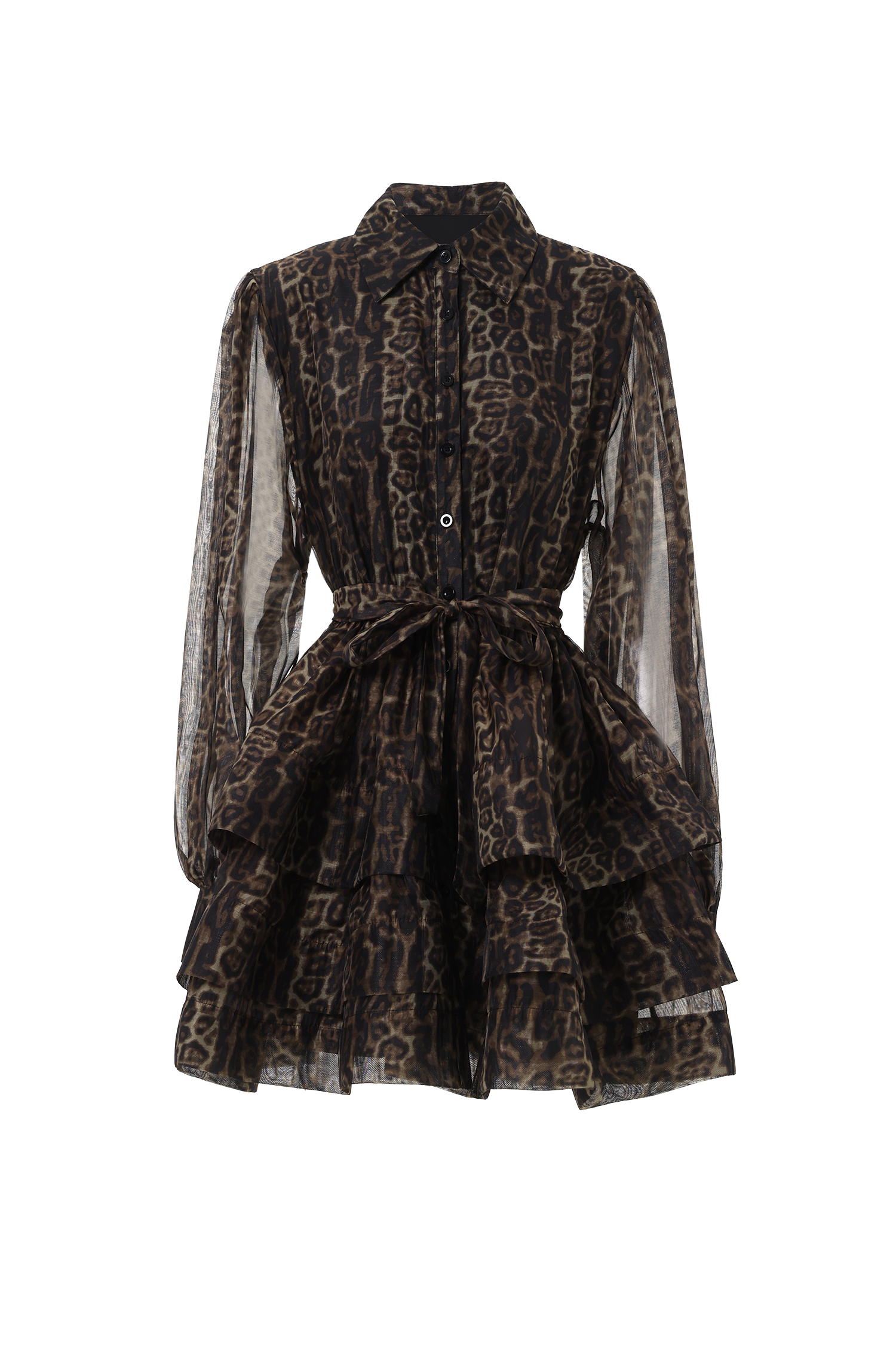 Dilara Resort Flowy Long Sleeve Leopard Printed Woven Mini Dress
