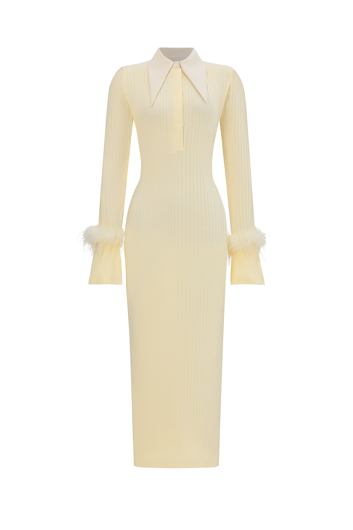 Indi Elegant Contour Long Sleeve Feather Knit Maxi Dress