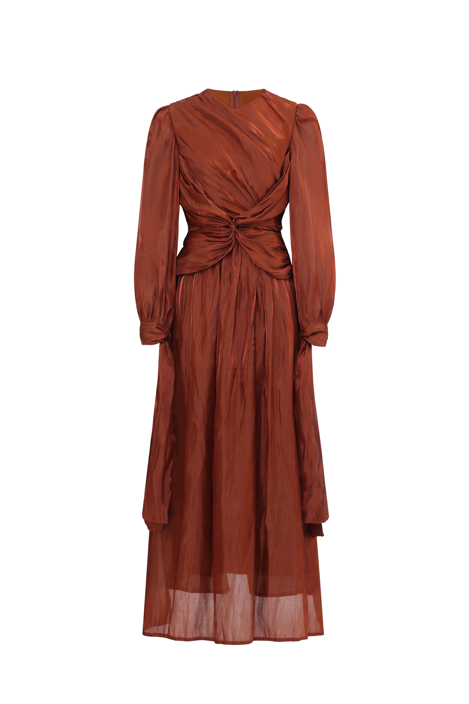 Irregular Resort Flowy Round Neck Long Sleeve Woven Maxi Dress