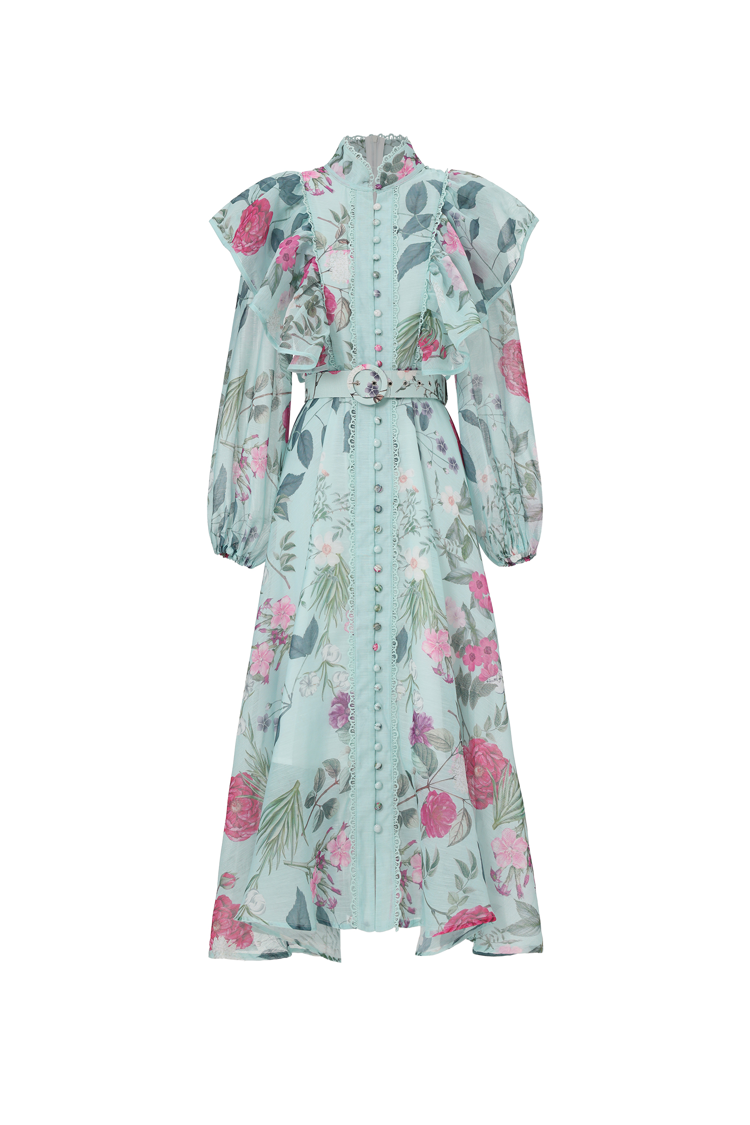 Emberson Resort Flowy Long Sleeve Floral Print Ruffle Woven Maxi Dress