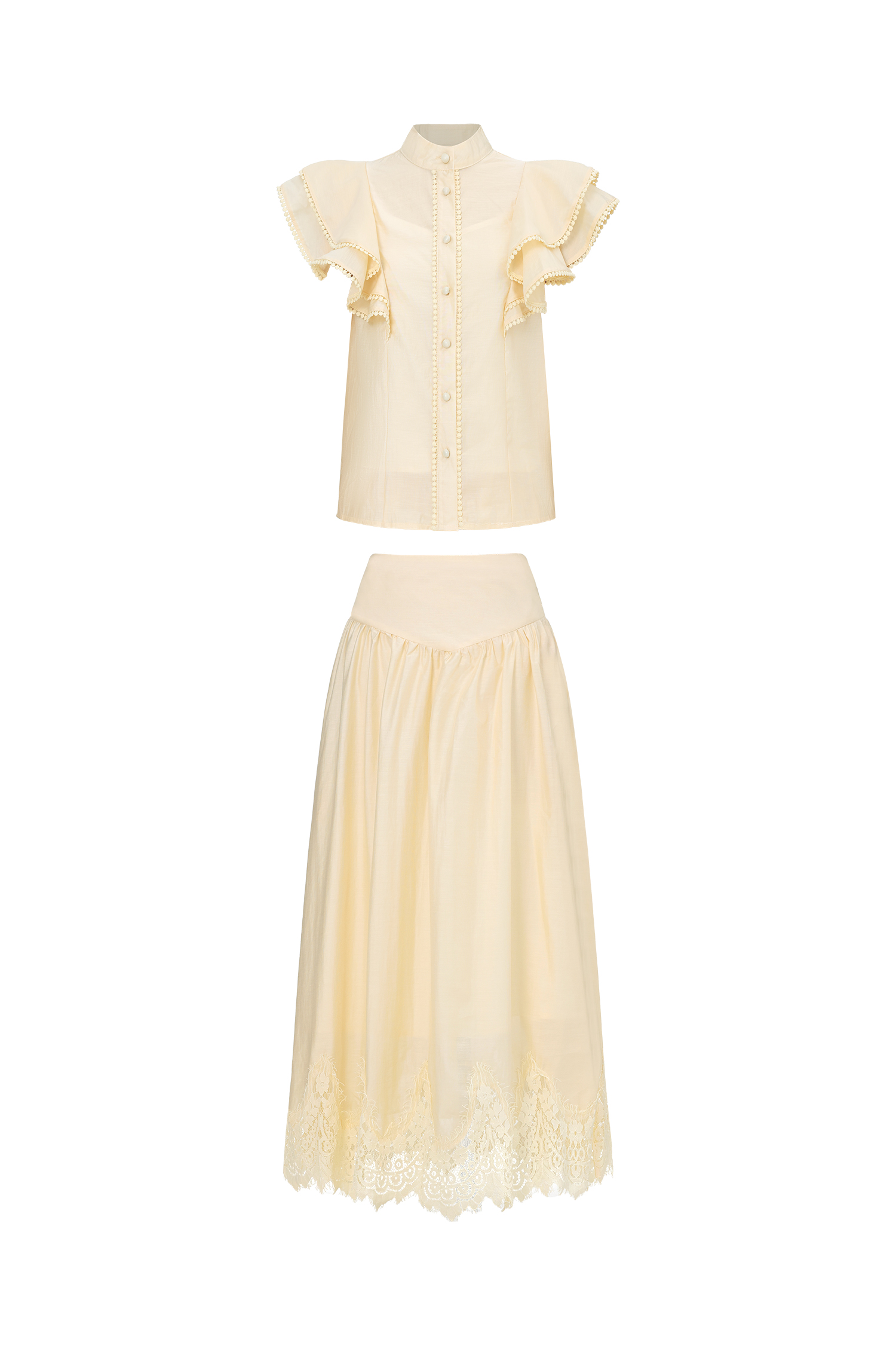 Mafalda Resort Flowy Short Sleeve Ruffle Woven Top and Skirt Set