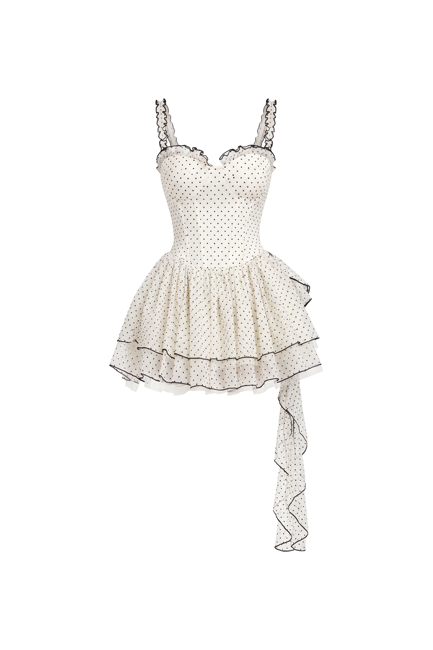 Natasha Chic Tailored Sleeveless Boning Ruffle Polka Dot Mesh Mini Dress