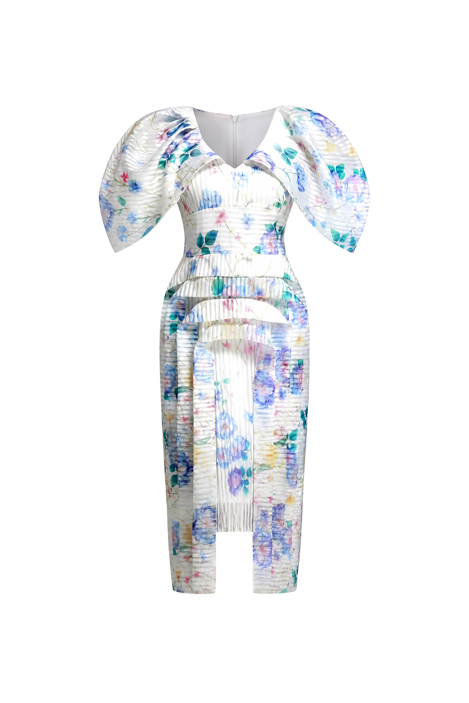 Wezal Chic Tailored Floral Print Stripe Woven Midi Dress