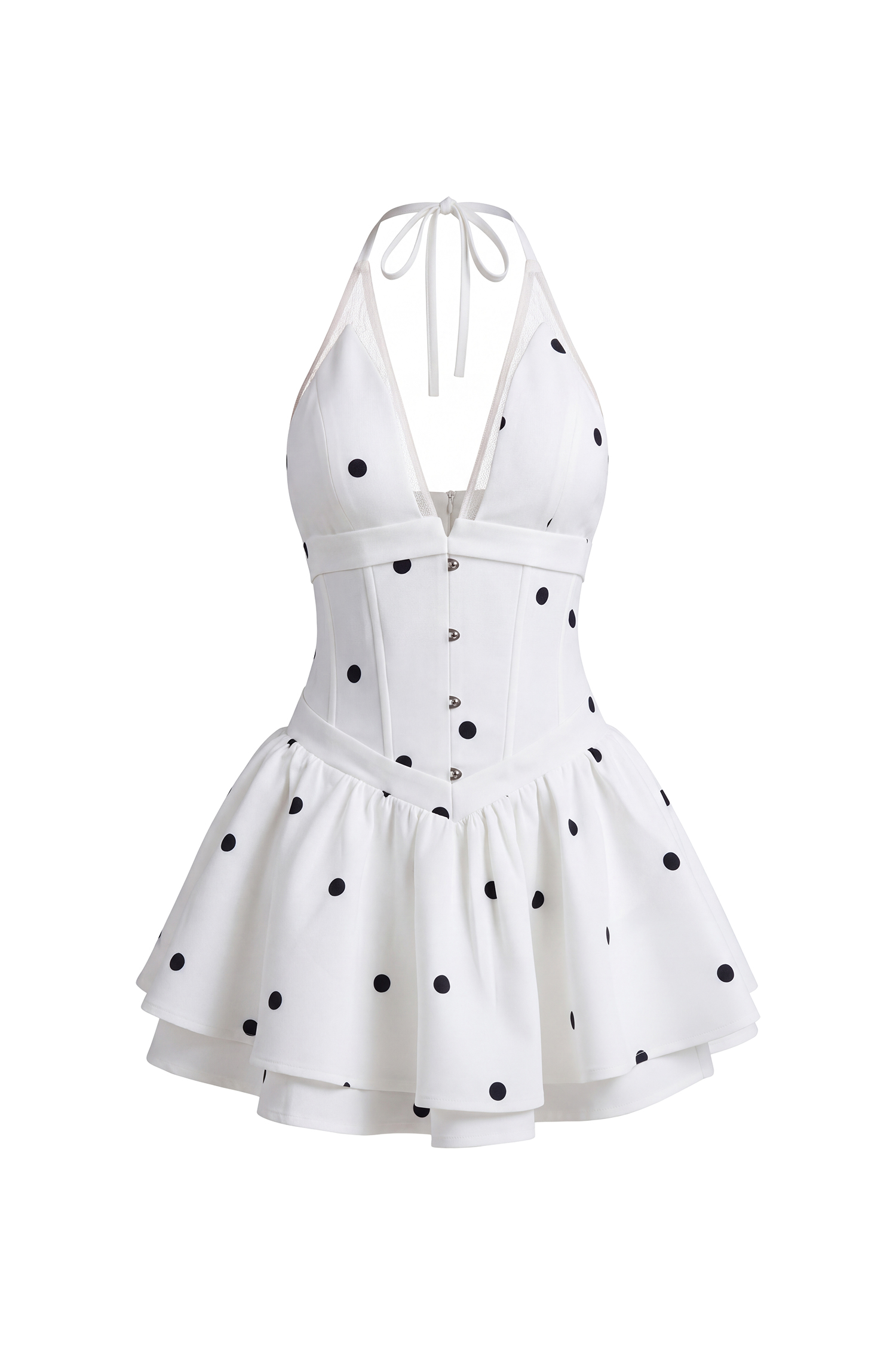 Tada Chic Tailored V Neck Sleeveless Polka Dot Woven Mini Dress