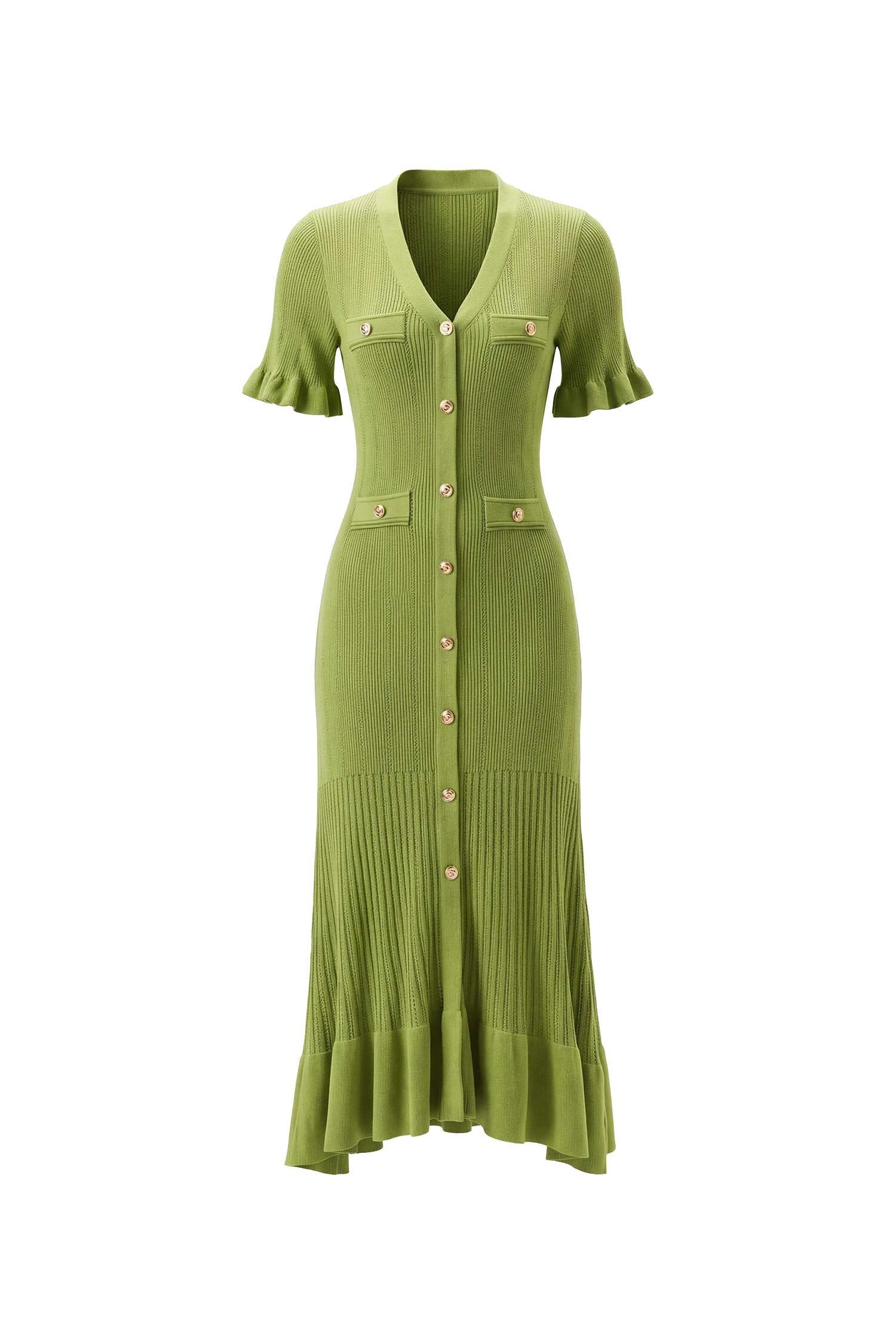 Lala Vintage Contour Short Sleeve Ruffle Knit Maxi Dress
