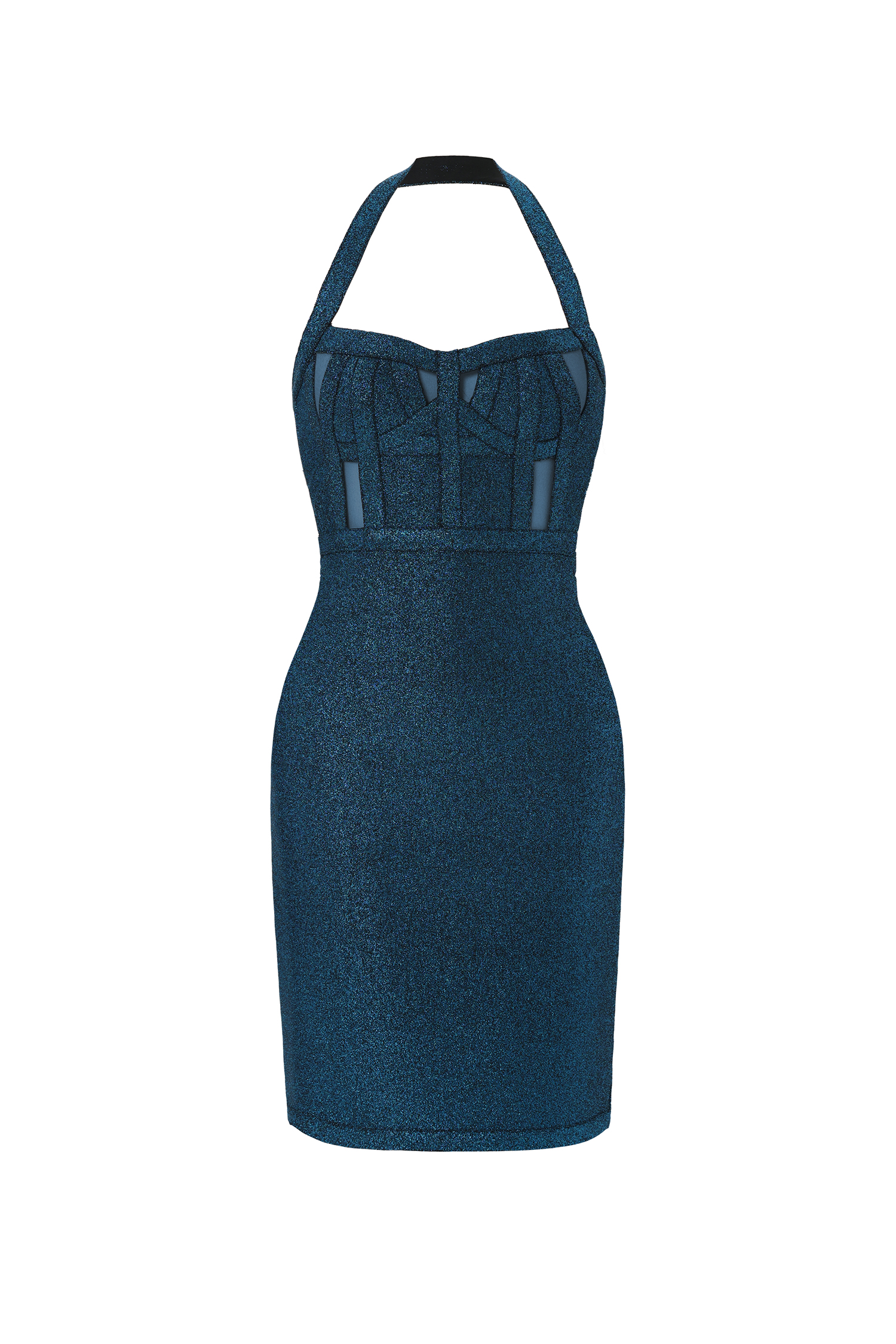 Halter Metallic Bandage Dress - Dark Blue