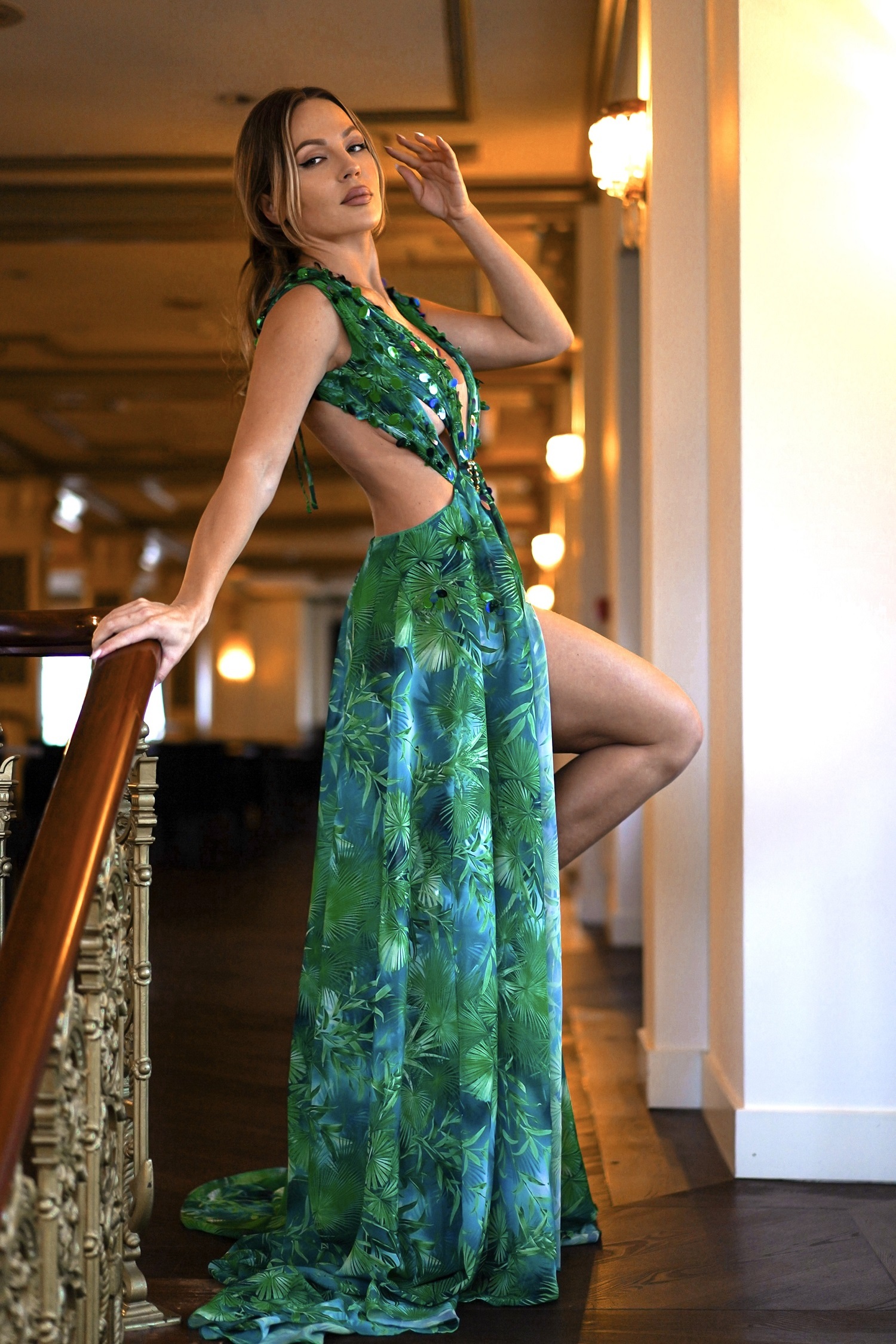 Yoland Printed Embellished Maxi Dress