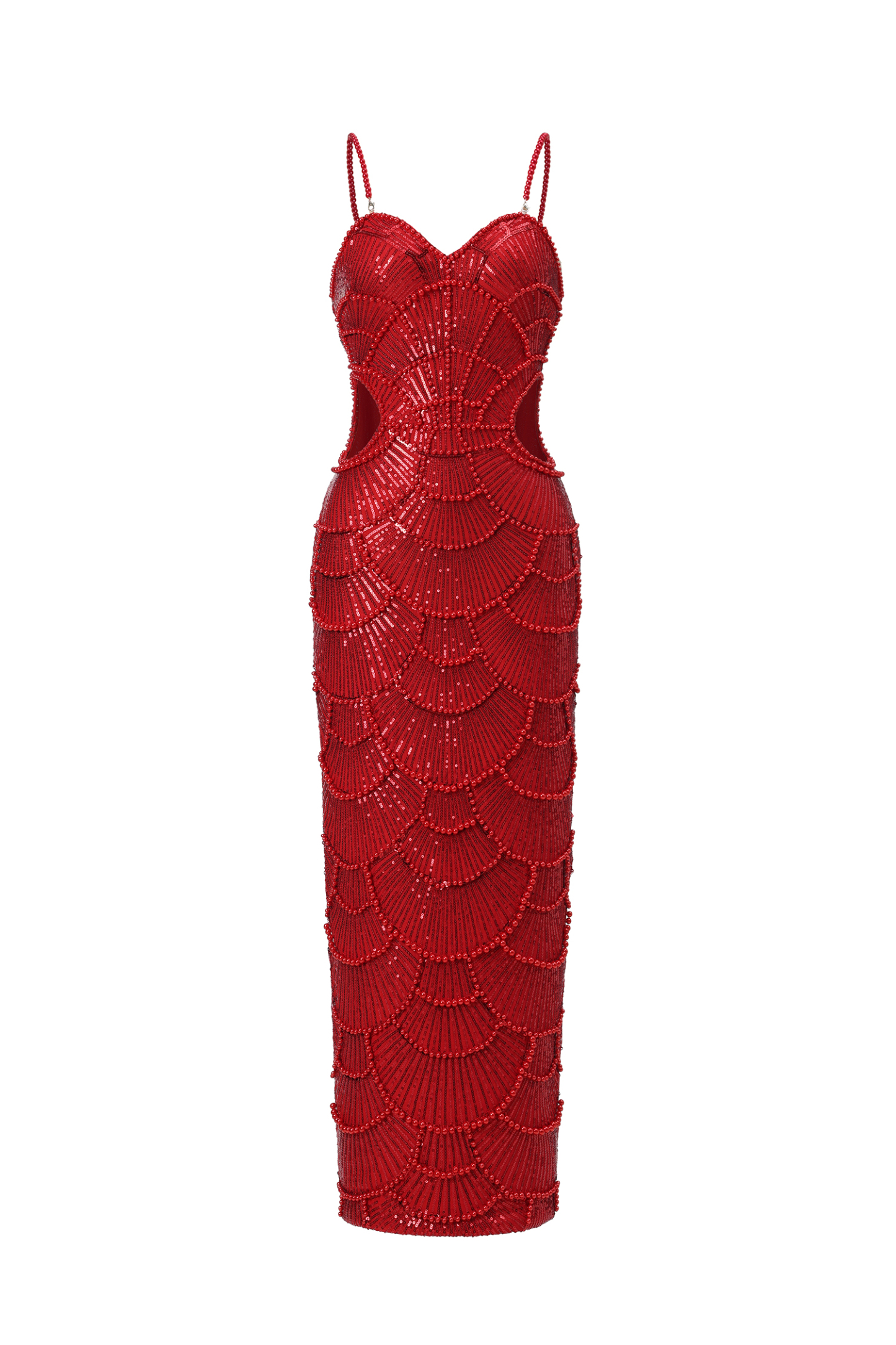 Teresa Pearl Sequin Midi Dress- Red