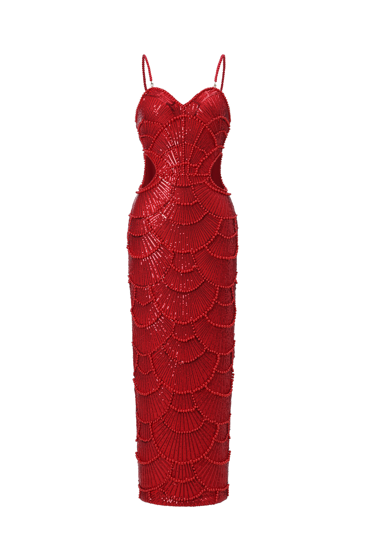 Teresa Pearl Sequin Midi Dress- Red