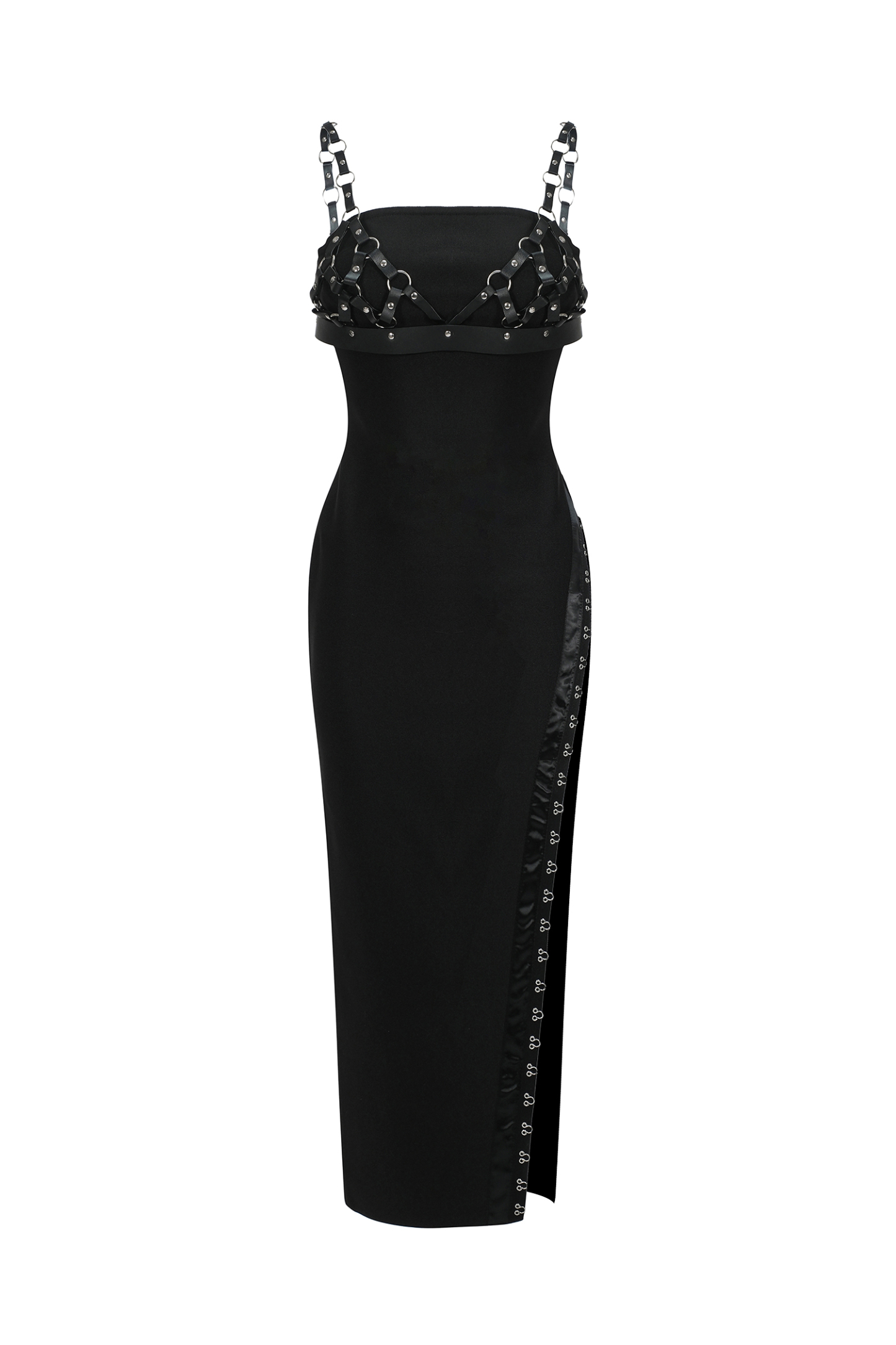 Cherrie Leather Weaved Top & High Slit Bandage Midi Dress