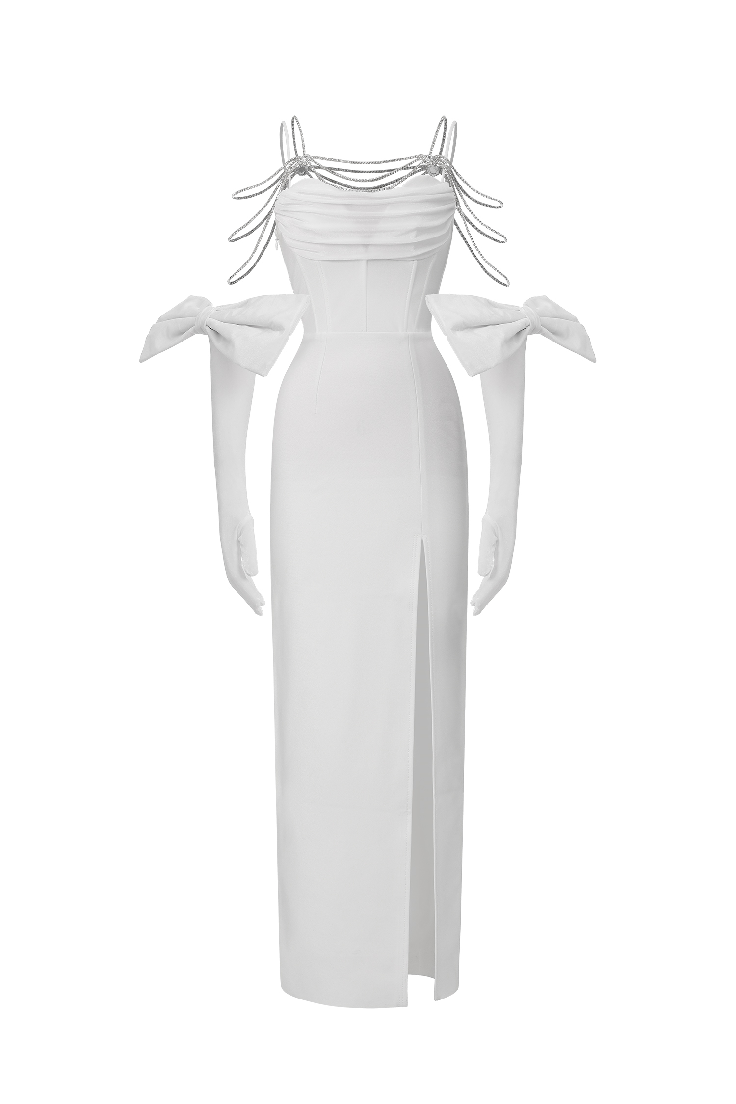 Pola Bow Velvet Diamante Chain Dress