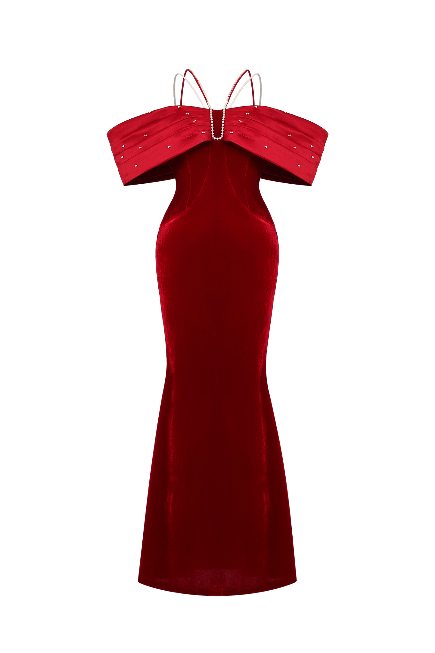 Tove Off Shoulder Velvet Maxi Dress - Red – Bellabarnett