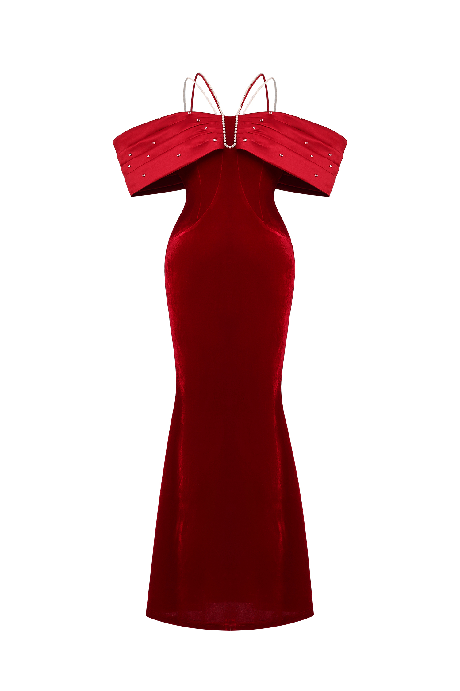 Tove Off Shoulder Velvet Maxi Dress - Red