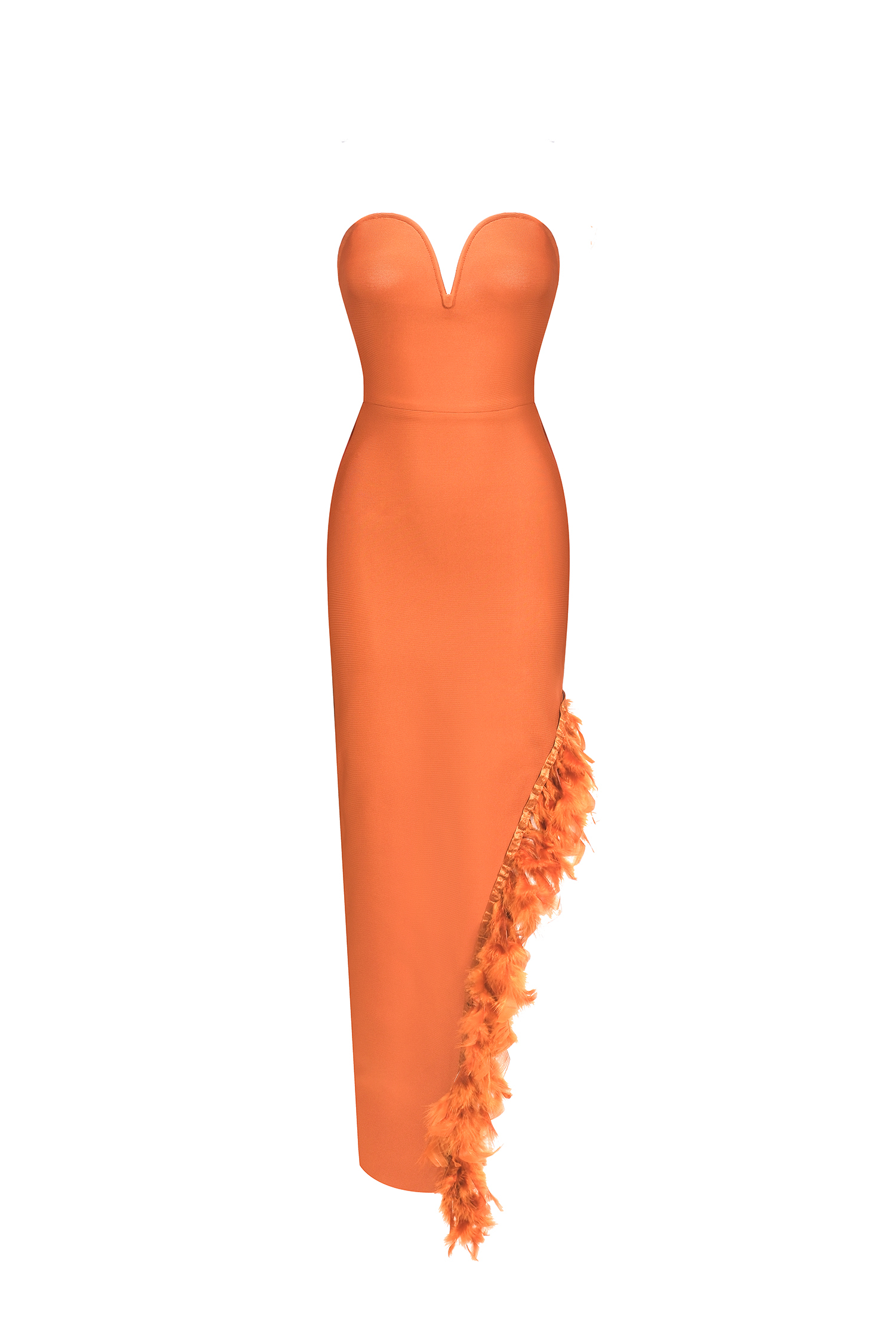 Manik Feather Skew Hem Bandage Dress