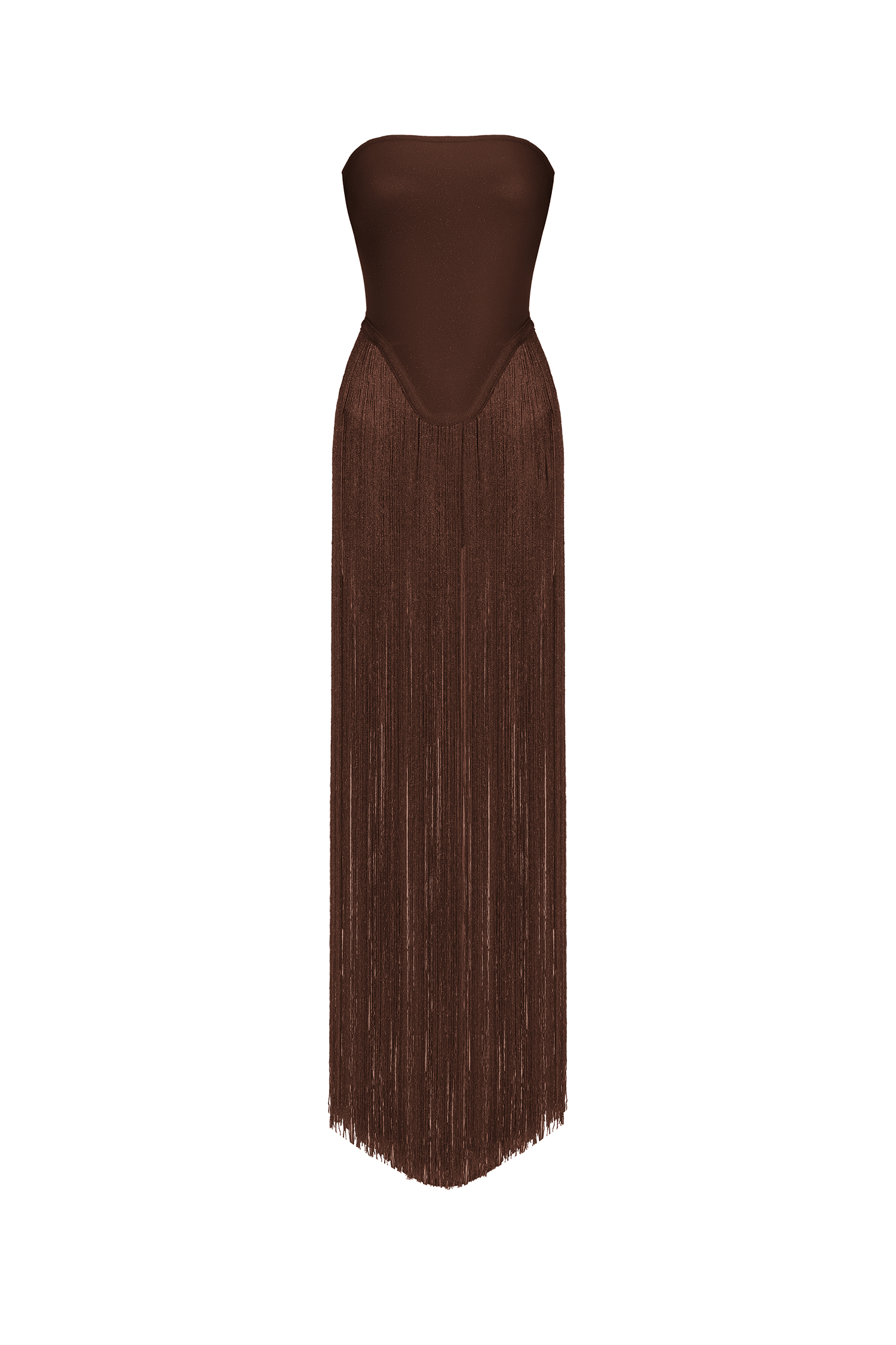 Valentina Strapless Brown Fringe Dress
