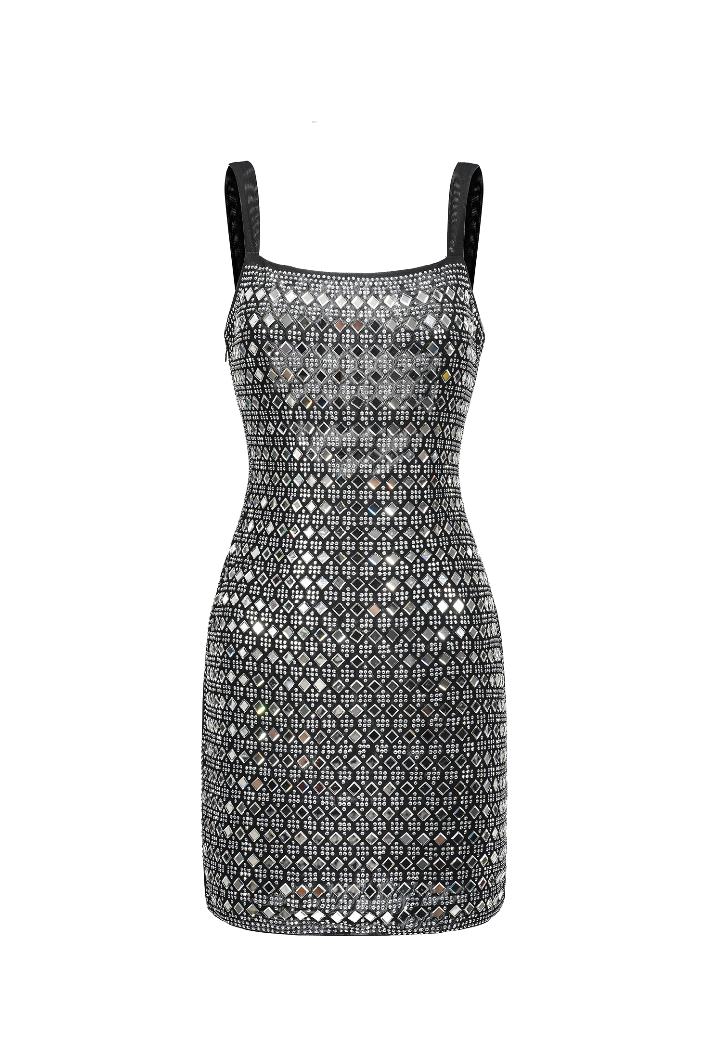 Darcy Rhinestones Halter Bandage Mini Dress -  Black